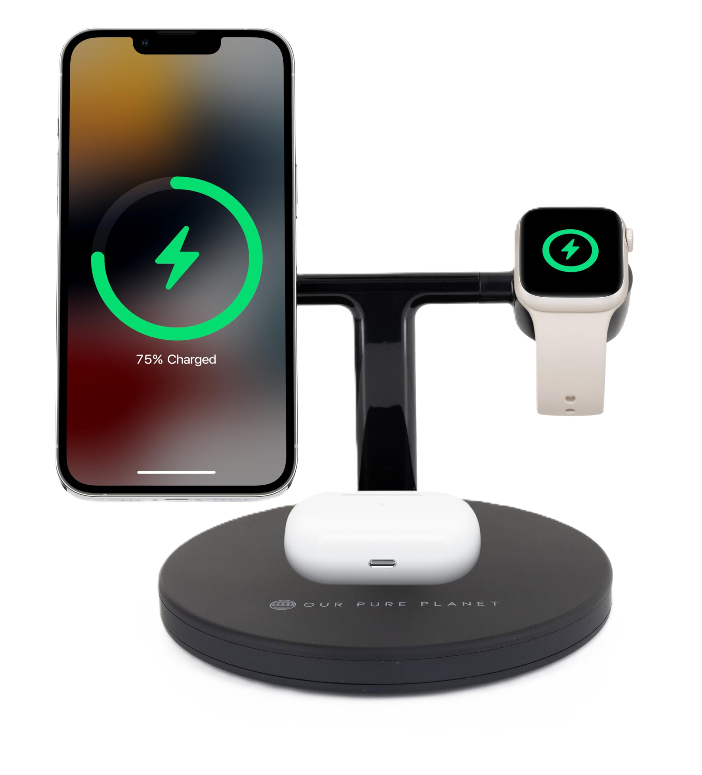 3 in 1 Magnetic Wireless Charging Station MagSafe Compatible – 15W Fast Charger Dock for iPhone, Apple Watch & AirPods – OUR PURE PLANET