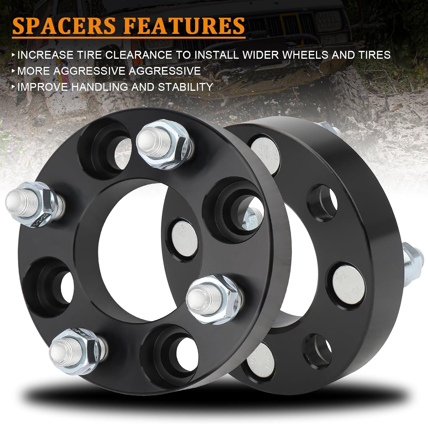 1in 4x4 Wheel Spacers, 2pcs 4x101.6 20x1/2 Studs 66mm Bore Spacer, Compatible for Golf Card 2014/2019-2022/Club Car 2014/2019-2022/EZ GO 2014/2019-2022
