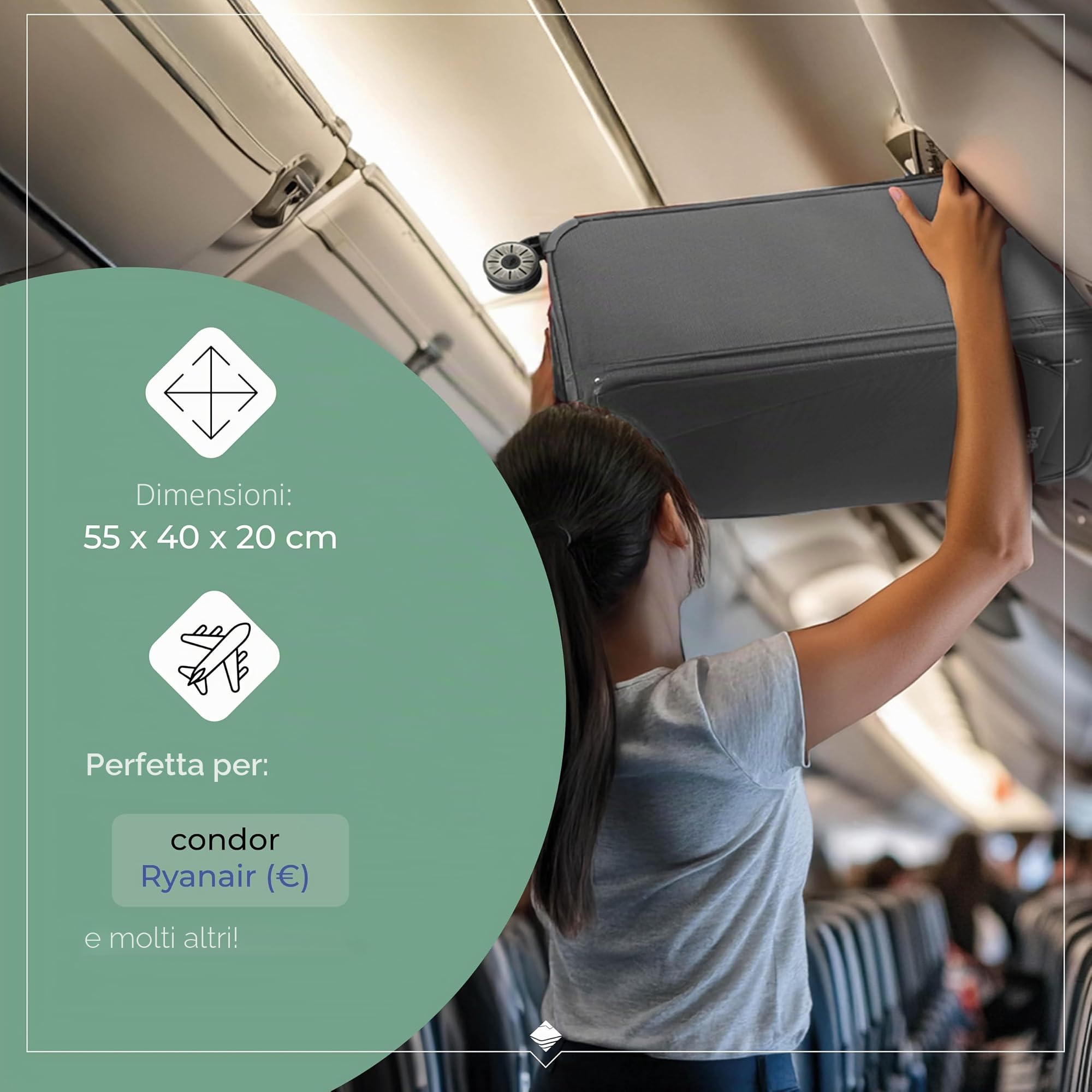 travelite valigia a mano con 2 rotelle per Condor + Ryanair, serratura a combinazione integrata, trolley superleggero con funzione di aggancio, 55x40x20 cm, 41 l, 1,7 kg