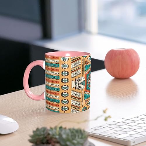 Miniatura 7 de Taza de té grande, taza única tribal, patrón de tribu secreta azteca india, bohemio, 11 onzas, regalos personalizados, naranja y verde azulado
