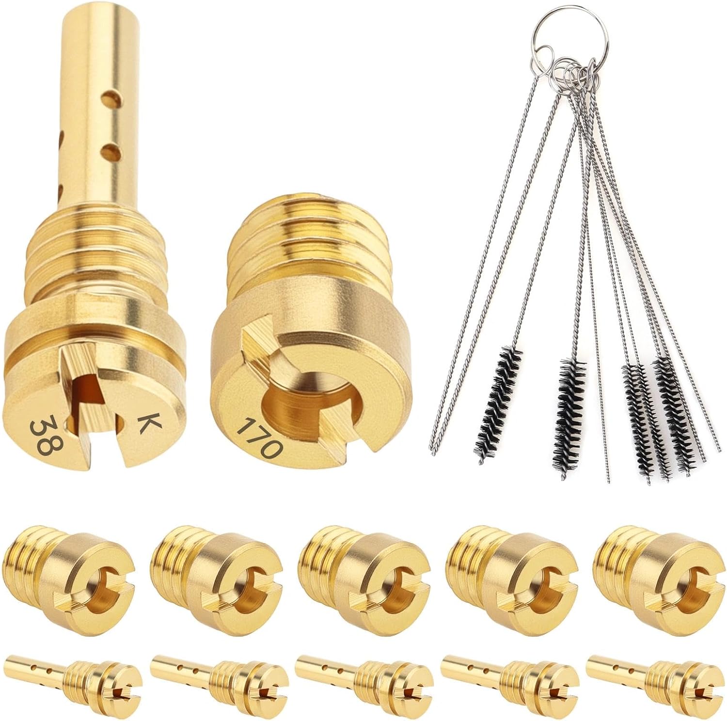 Windance 12pcs Brass Carburetor Main Jet and Slow Jet Kit Replacement with 5pcs Cleaning Needles, Brushes(# 80-118)