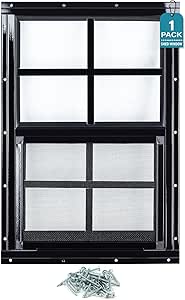 Melkus Schuppenfenster, bündig montiert, Haushaltsfenster mit dickerem gehärtetem Glas und Bildschirm, Schiebefenster für Hühnerstall, Schuppen, Garage, Spielhaus, Scheune, Gewächshaus, Schwarz, 1