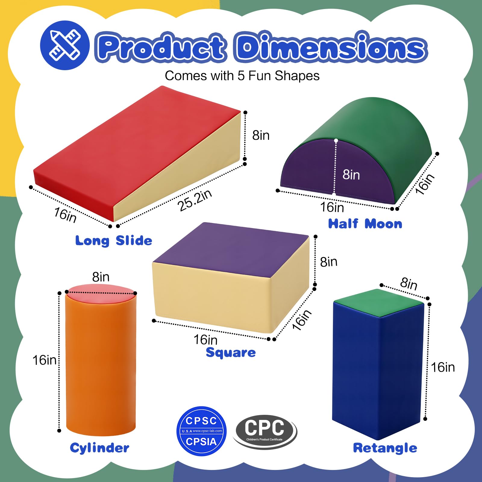 JungleDove Toddler Climbing Toys Indoor: 5-Piece Soft PU Leather Baby Climbing Blocks - Soft Play Climbing for Toddlers - Safe Baby Play Gym(Classic)