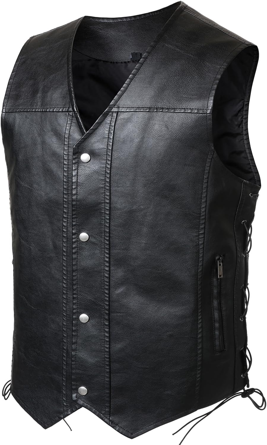 FANARCHER Men's Motorcycle Faux Leather Vest with Zipper Pockets V-Neck PU Riding Club Jackets