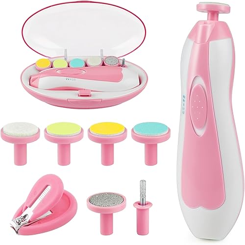 OTTOLIVES Cortauñas eléctrico para bebés recién nacidos, juego de cortaúñas seguro para bebés con luz y 6 cabezales de repuesto, lima de uñas para
