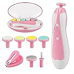 OTTOLIVES Baby Nail Trimmer Electric Newborn Toddler, Safe Baby Nail Clippers Set with Light and 6 Replacement Heads, Baby Nail File Trim Polish Toes Fingernails Care Infant Essentials (Pink)