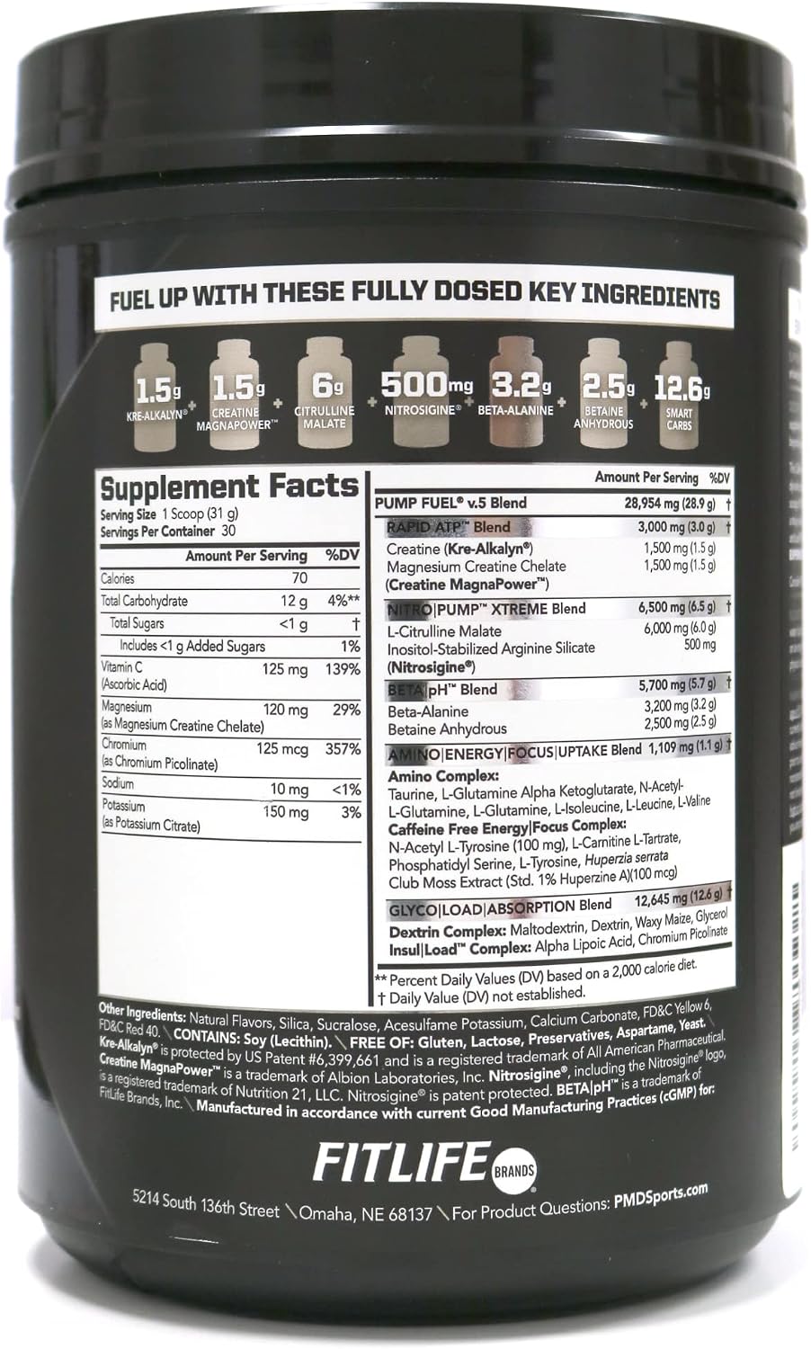 PMD Sports Ultra Pump Fuel Caffeine Free - Pre Workout Drink Mix - Energy, Strength, Endurance, Recovery Complex Carbohydrates And Amino Energy - Rockin Rainbow Sherbet (30 Servings)