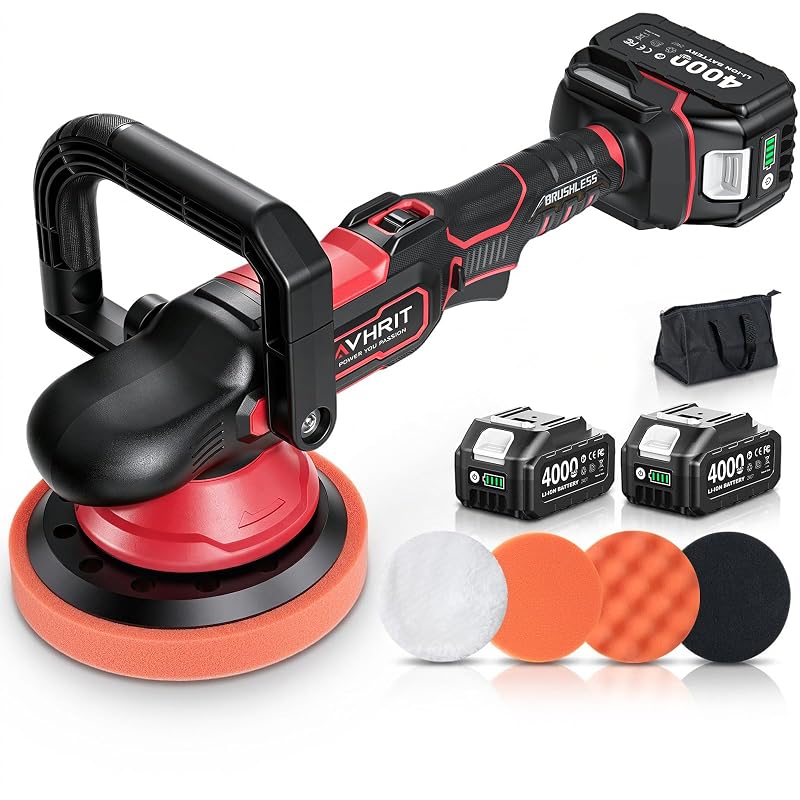 Politriz Automotiva a Bateria Avhrit P03, Motor Brushless de 600 W, Órbita de 15 mm, 6 Velocidades, 2 Baterias de 21 V 4.000 mAh