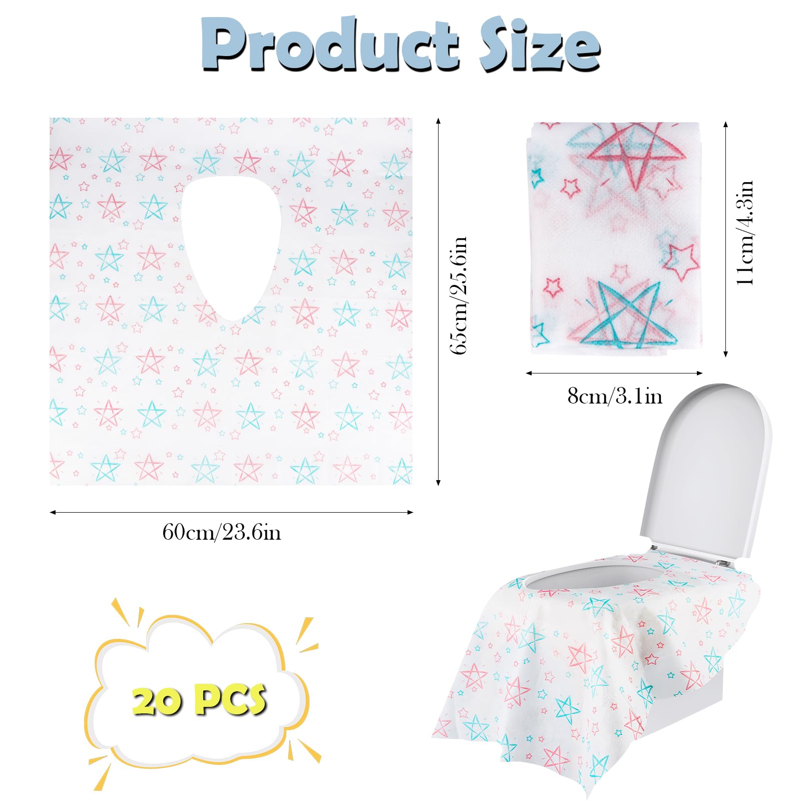 Copriwater Usa e Getta Bambini Adulti WC Monouso Portatile 65x60cm 20 Pezzi