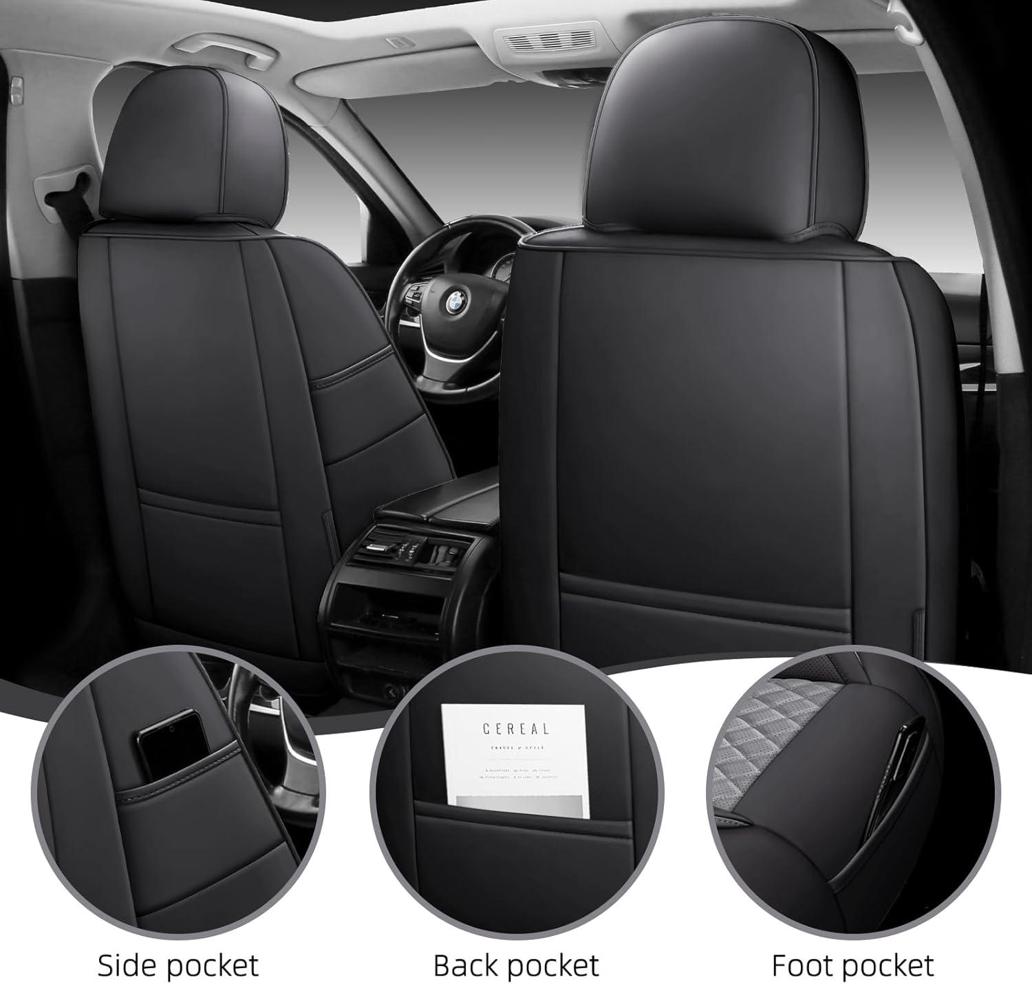 BABYBLU Car Seat Covers Full Set,Universal Leather Car Seat Covers for Cars,Waterproof Leather Automotive Vehicle Cushion Cover Fit for Most Cars SUV Pick-up Truck