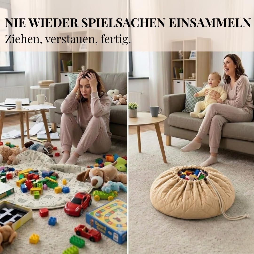 Krabbeldecke Baby rund 110 cm – Extra weich & dick gepolstert, waschbar, schadstofffrei, faltbar mit Tragegriff, Spieldecke für zuhause & unterwegs