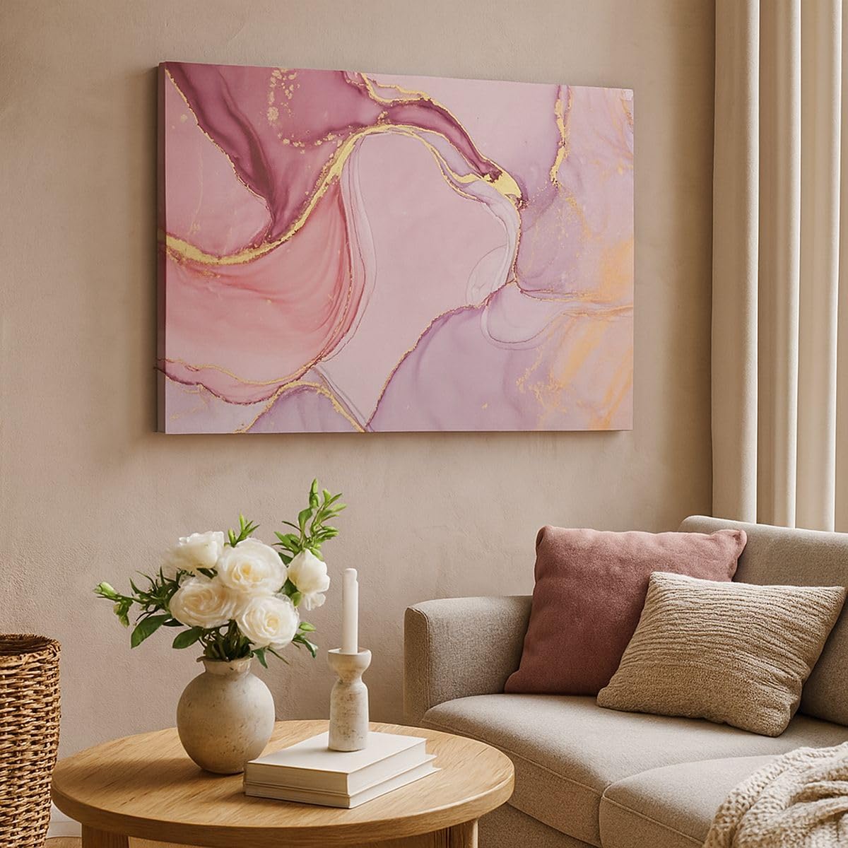 Quadri Moderni su Tela 120x80 cm Stampe da Parete Astratto Pastello - 4528 | Marmo Astrazione Rosa Quadro Decorativo XXL 1 pezzo Soggiorno Camera da Letto Arte da Parete Decorazione da Parete ARTTOR