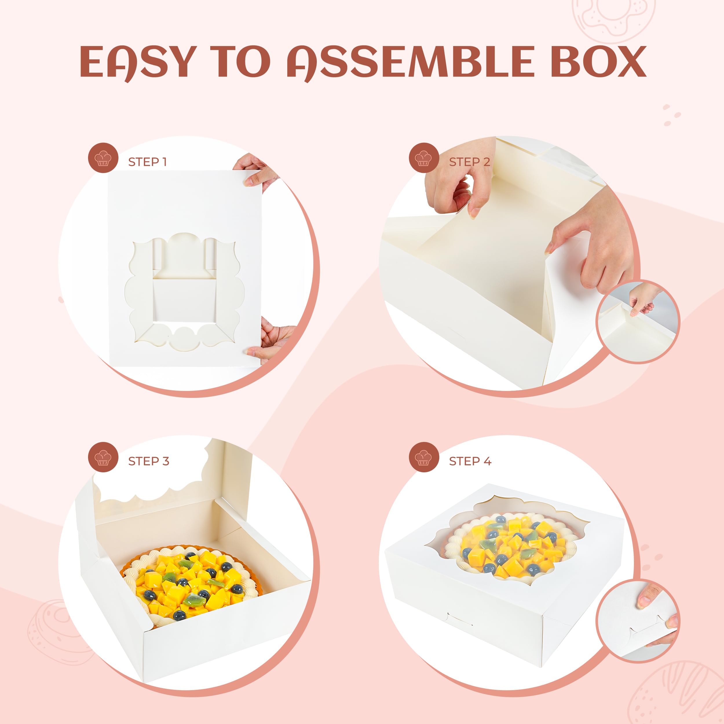 BTSD-home Lot de 20 boîtes à tarte de 25,4 x 25,4 x 7,6 cm avec fenêtre – Boîtes à tarte pour tartes, cheesecake et fraises recouvertes de chocolat (blanc)