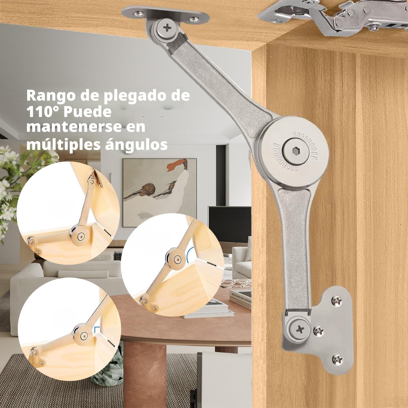2 PiezasBisagra de Soporte de Tapa Elevación, Bisagra Plegable, Bisagra Abatible de Soporte de Tapa de 75/90/110 Grados para Puerta de Armario de Cocina Puerta de Gabinete Muebles