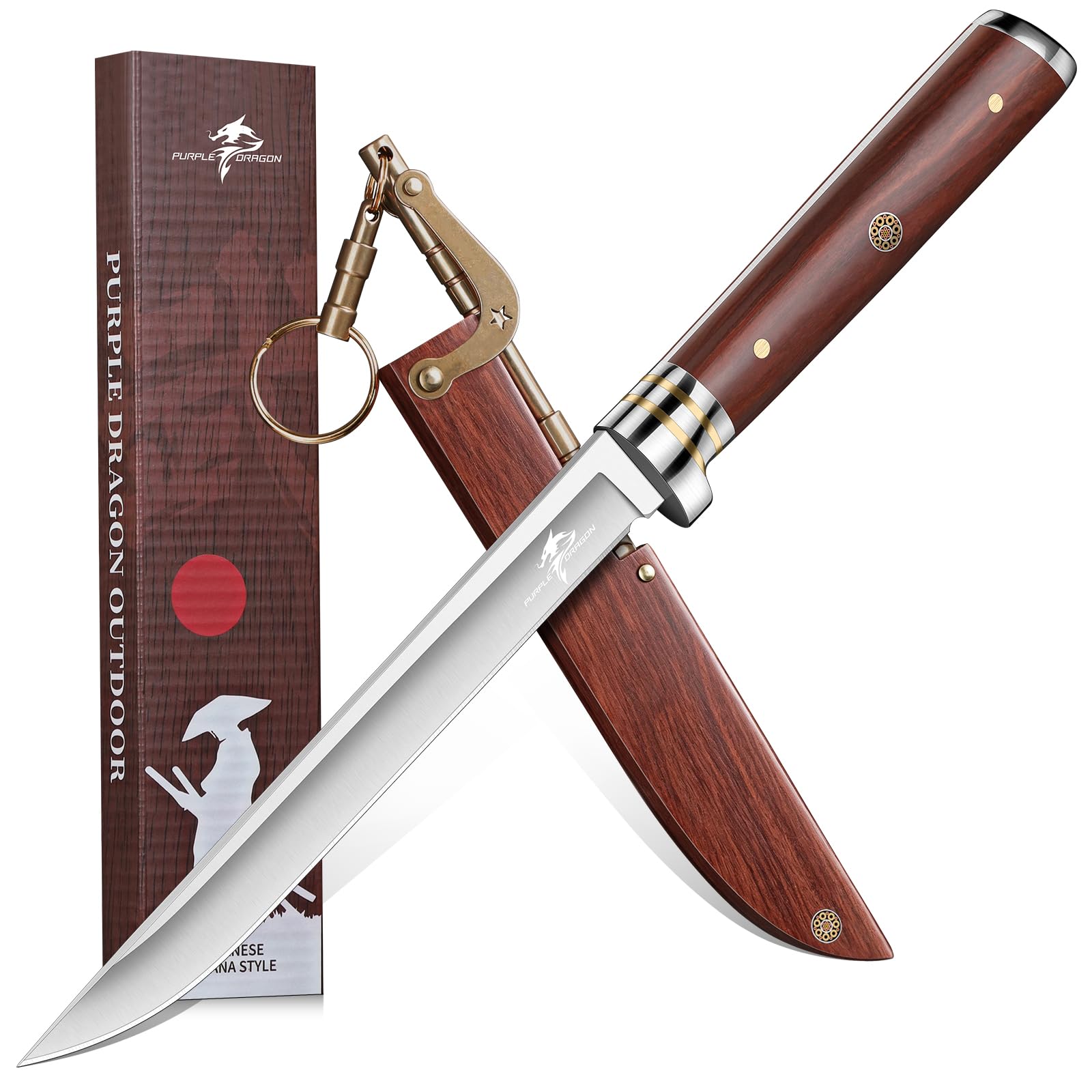 Purple Dragon EDC Fixed Blade Knife with Wooden Sheath