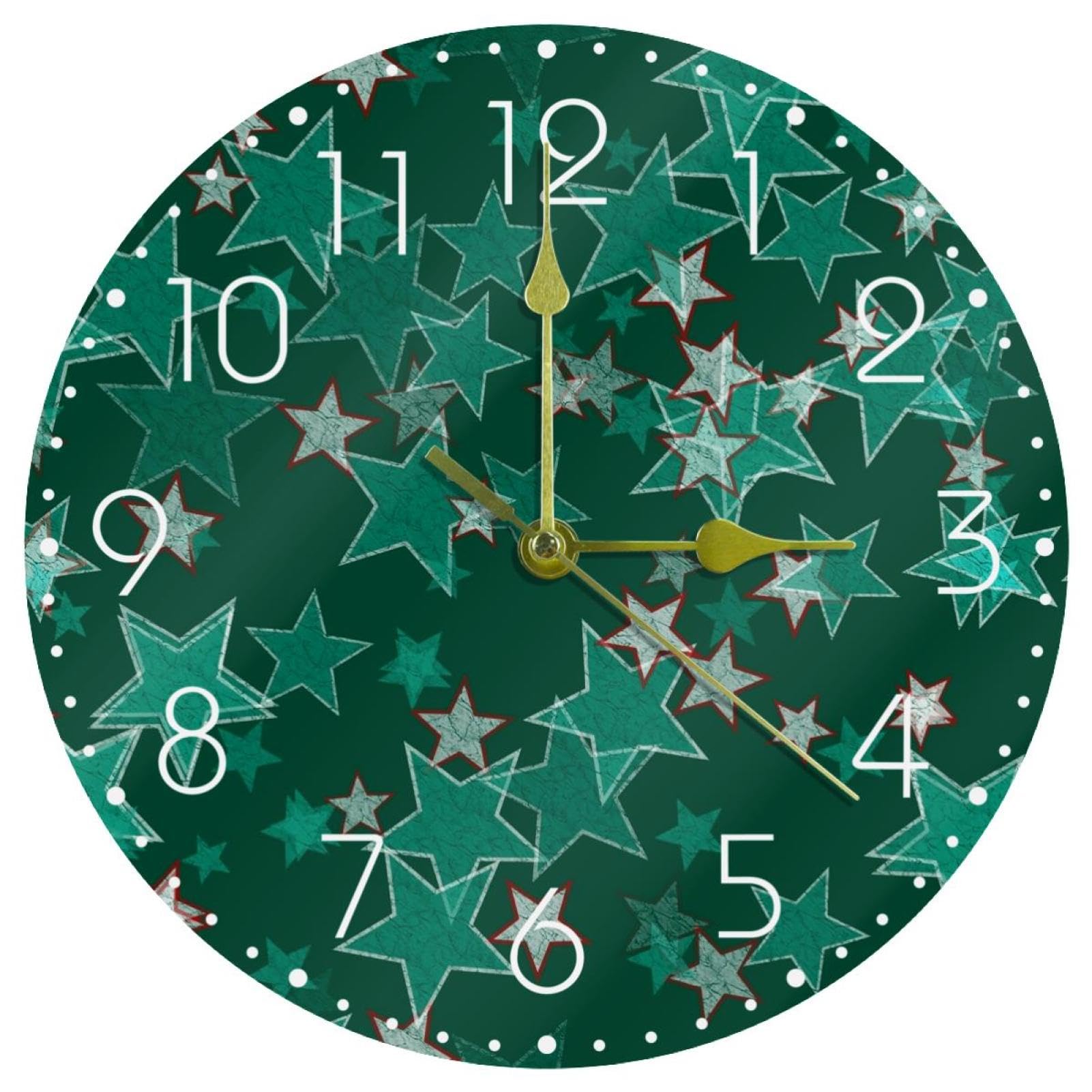 Horloge murale silencieuse à piles 25 cm en acrylique à motif étoiles vertes