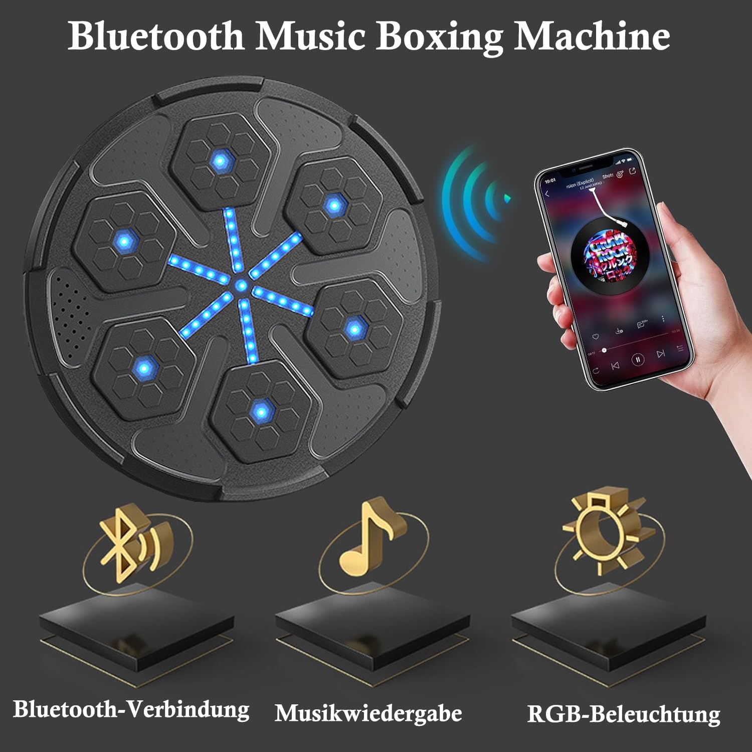 Music Boxing Machine,Musik Boxmaschine Mit Boxhandschuhe,Musik Boxen Unterstützt 7 Geschwindigkeitsmodi,Boxgerät Boxsack Einstellbare Einbauhöhe,Boxtrainingsgeräte für Erwachsene und Kinder