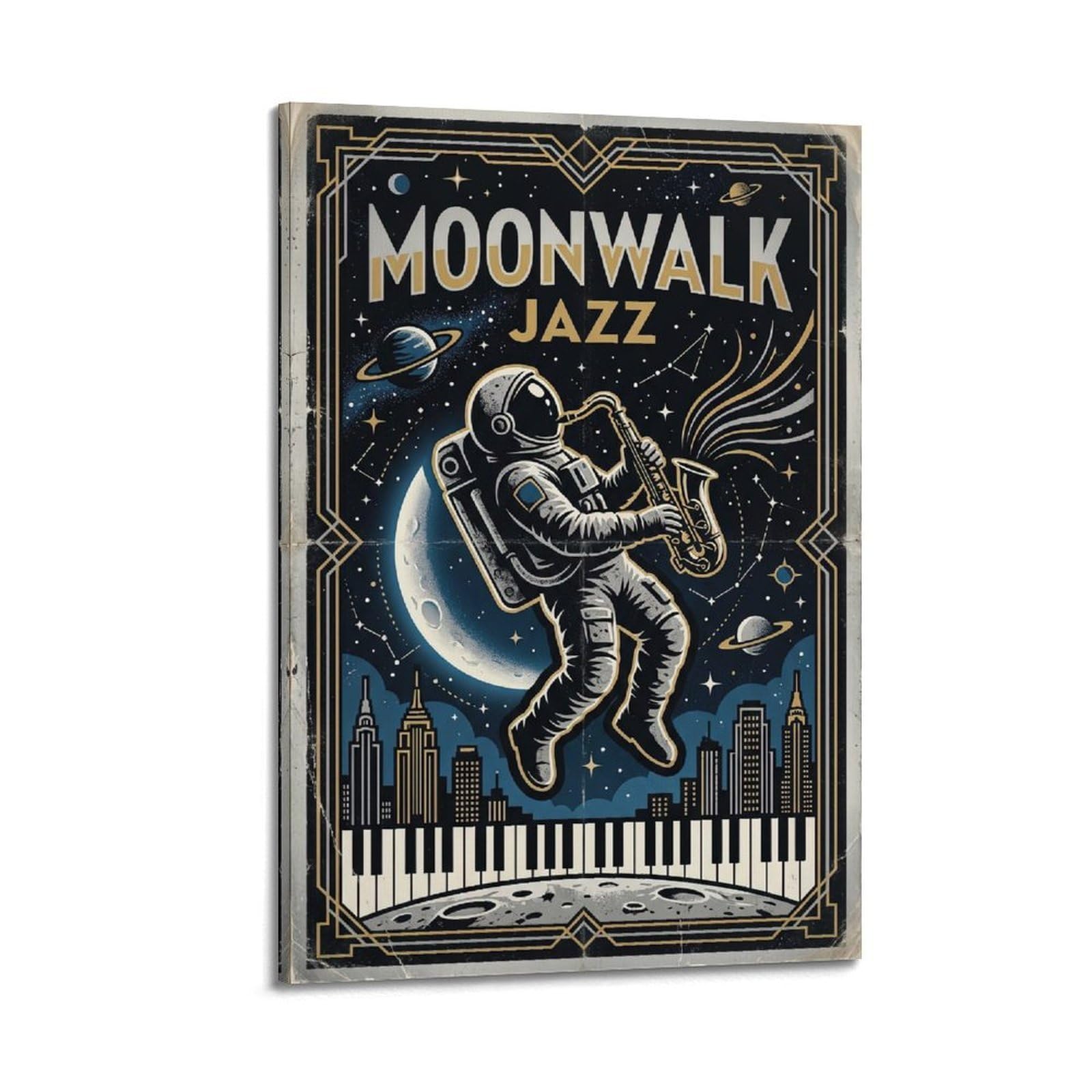 OKNGB Vintage Retro Astronaut Jazz Poster Space Saxophone Decorative Painting Canvas Art Picture 20x30inch(50x75cm)