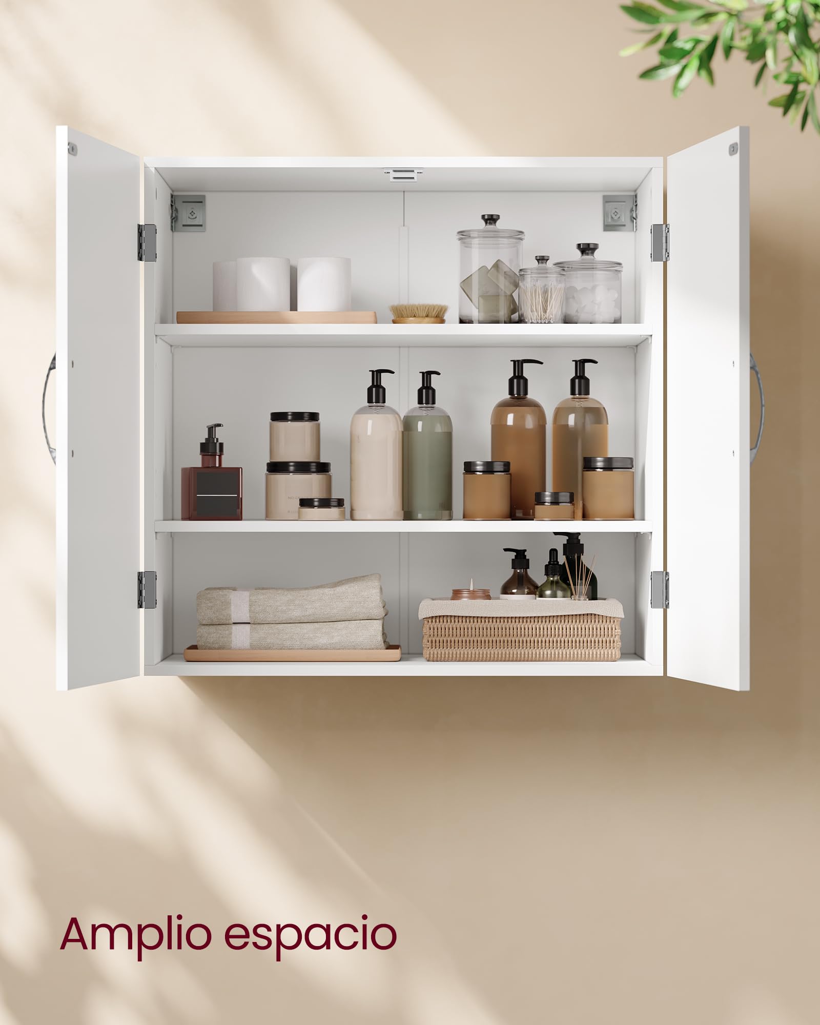 VASAGLE Armario de Pared para Cuarto de baño, Armario de Almacenamiento de Pared para Cuarto de baño, 30 x 60 x 60 cm, Armario de Farmacia con estantes Ajustables, Blanco Nube BBC321W01