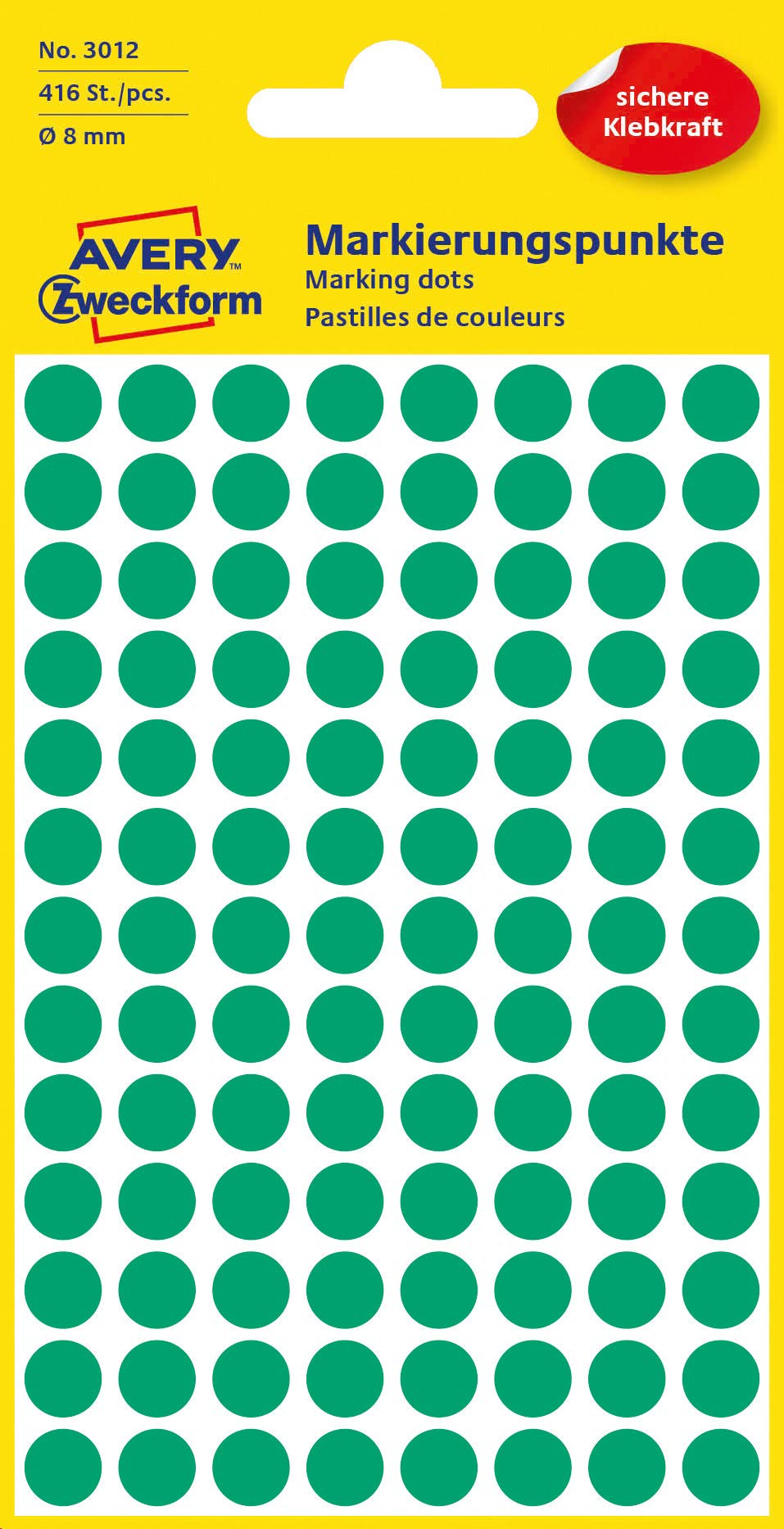 Avery Zweckform3012 Self-Adhesive Marking Dots 416 Pieces (Ø8mm, Adhesive Dots On 4 Sheets, Dot Stickers For Color Coding, Round Stickers For Calendars, Planners And Crafts, Paper) Green