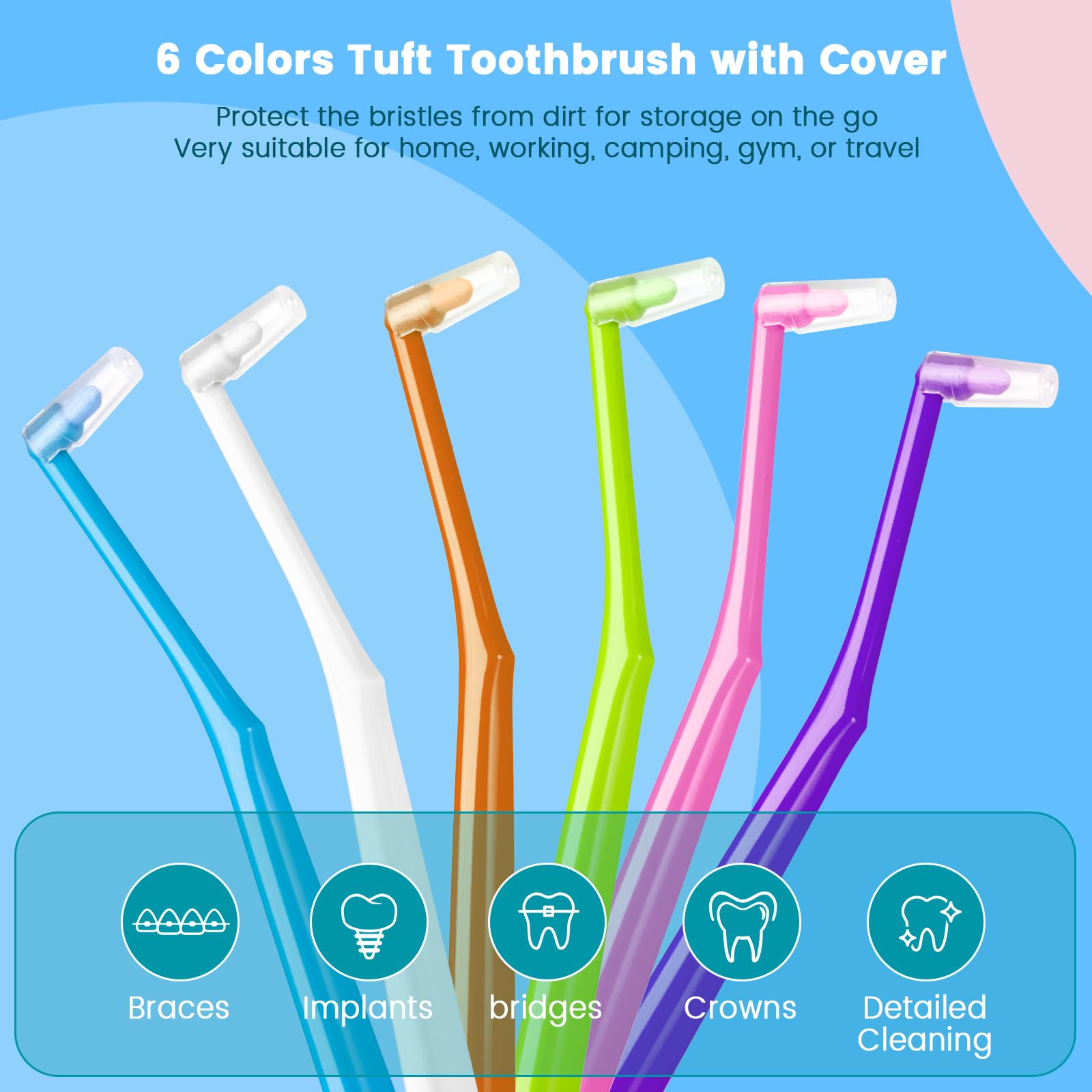 Fregum End Tuft - Cepillo de dientes para ortodoncia, cerdas suaves en ángulo | 6 piezas, para aparatos ortopédicos, implantes, retenedores, dientes traseros y muelas del juicio