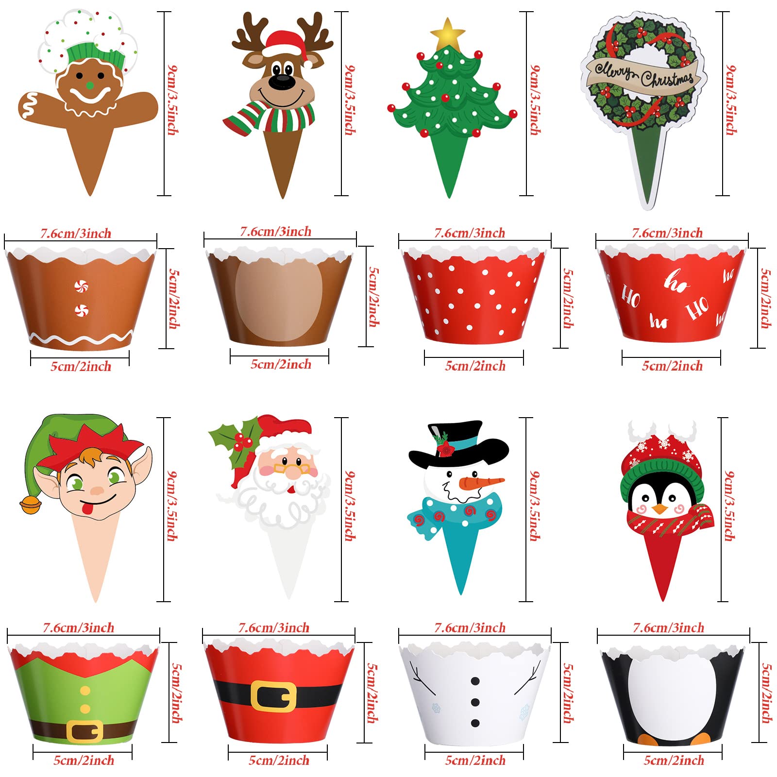 Noël Cupcake Toppers Et Wrappers 72 Pcs Xmas Party Supplies Favors, Bonhomme De Neige, Père Noël, Rennes, Elf Drôle Cupcake Topper Pour Baby Shower Birthday Graduation Décorations De Fête De Mariage