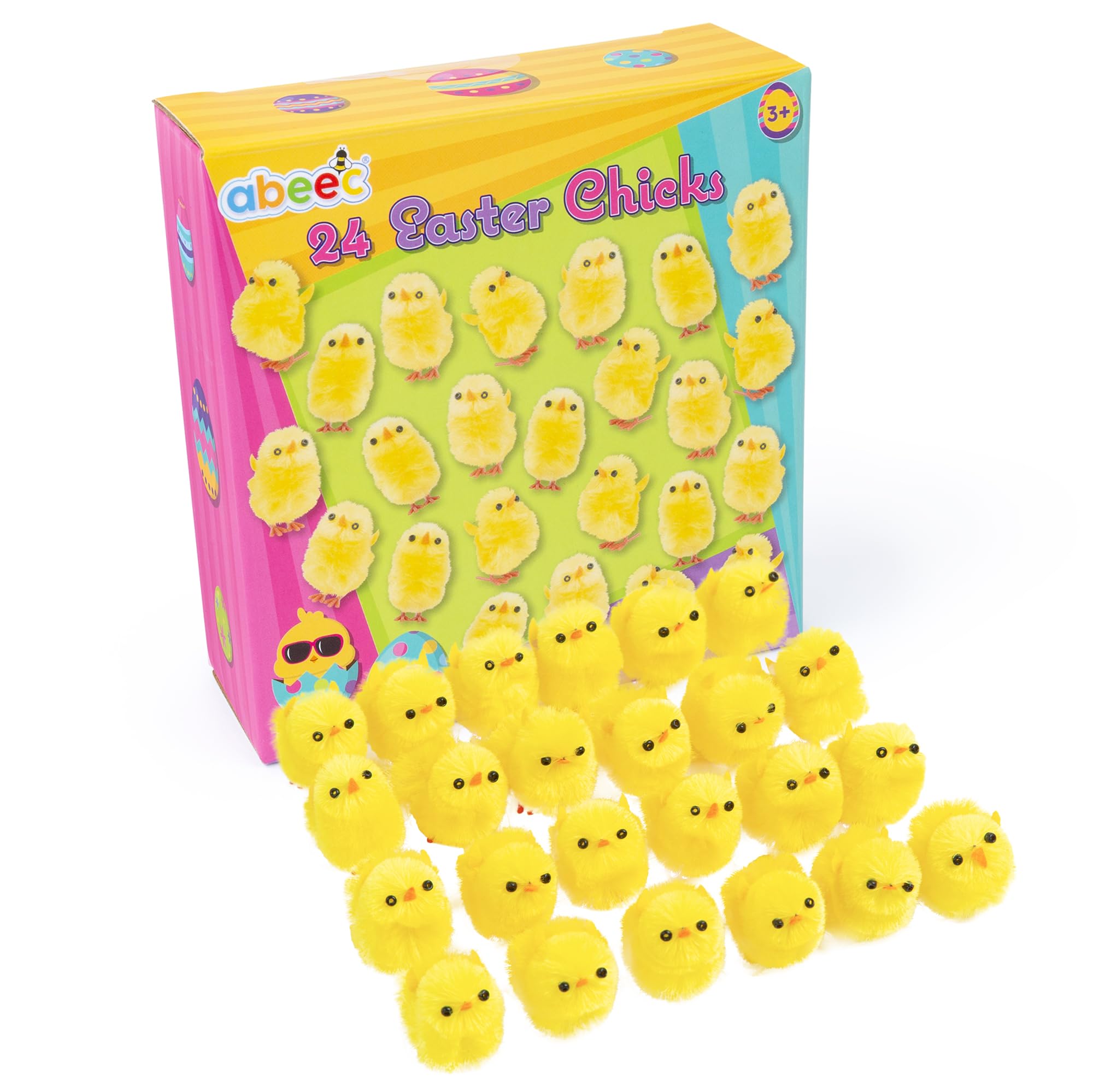 abeec 24 Pack of Easter Chicks – 24 x Yellow Fluffy Chicks for Easter Egg Hunt, Easter Bonnet & Easter Decorations – Easter Gifts for Kids