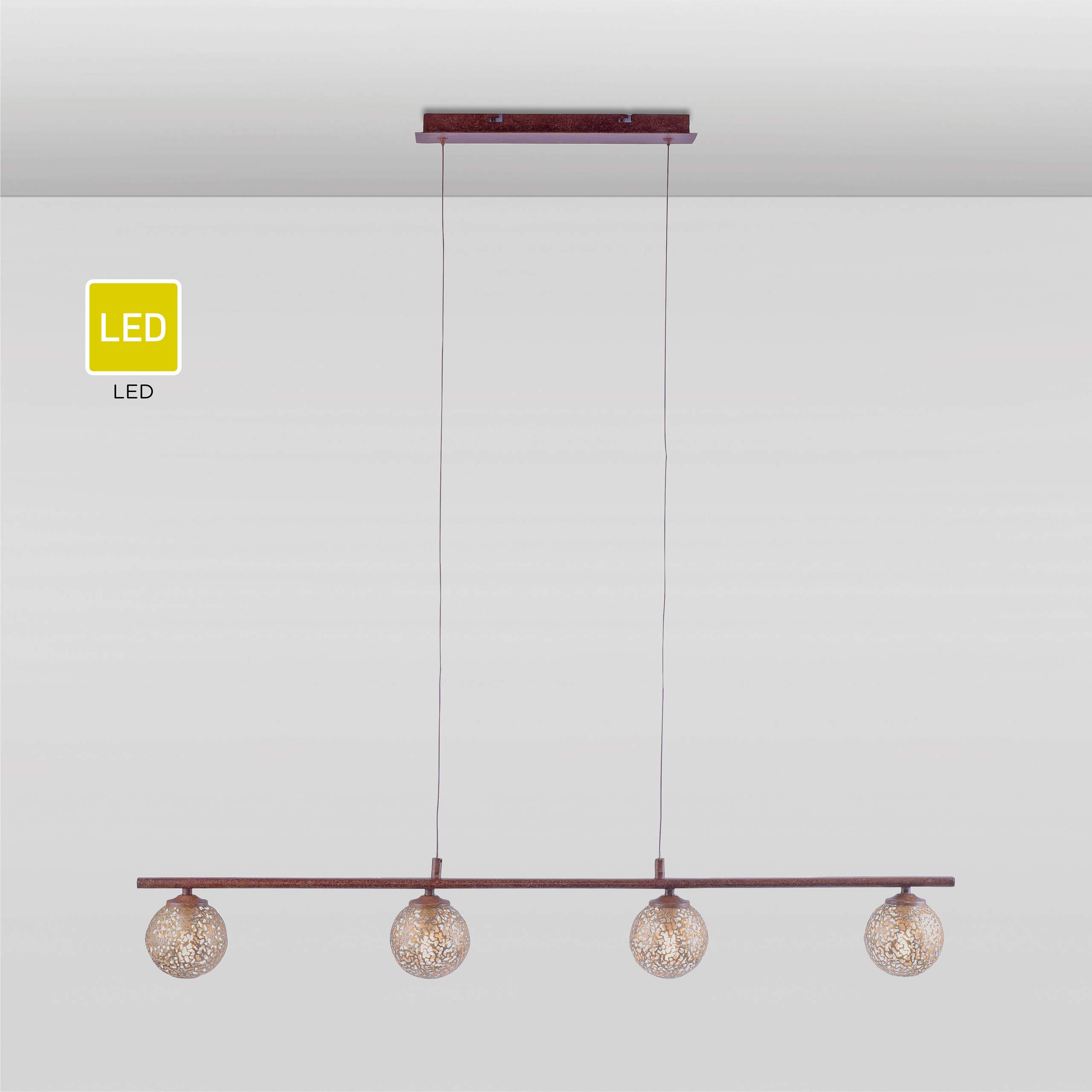 SellTec LED Pendelleuchte Kugel rost Landhaus, warmweiß G9 wechselbar Kugel