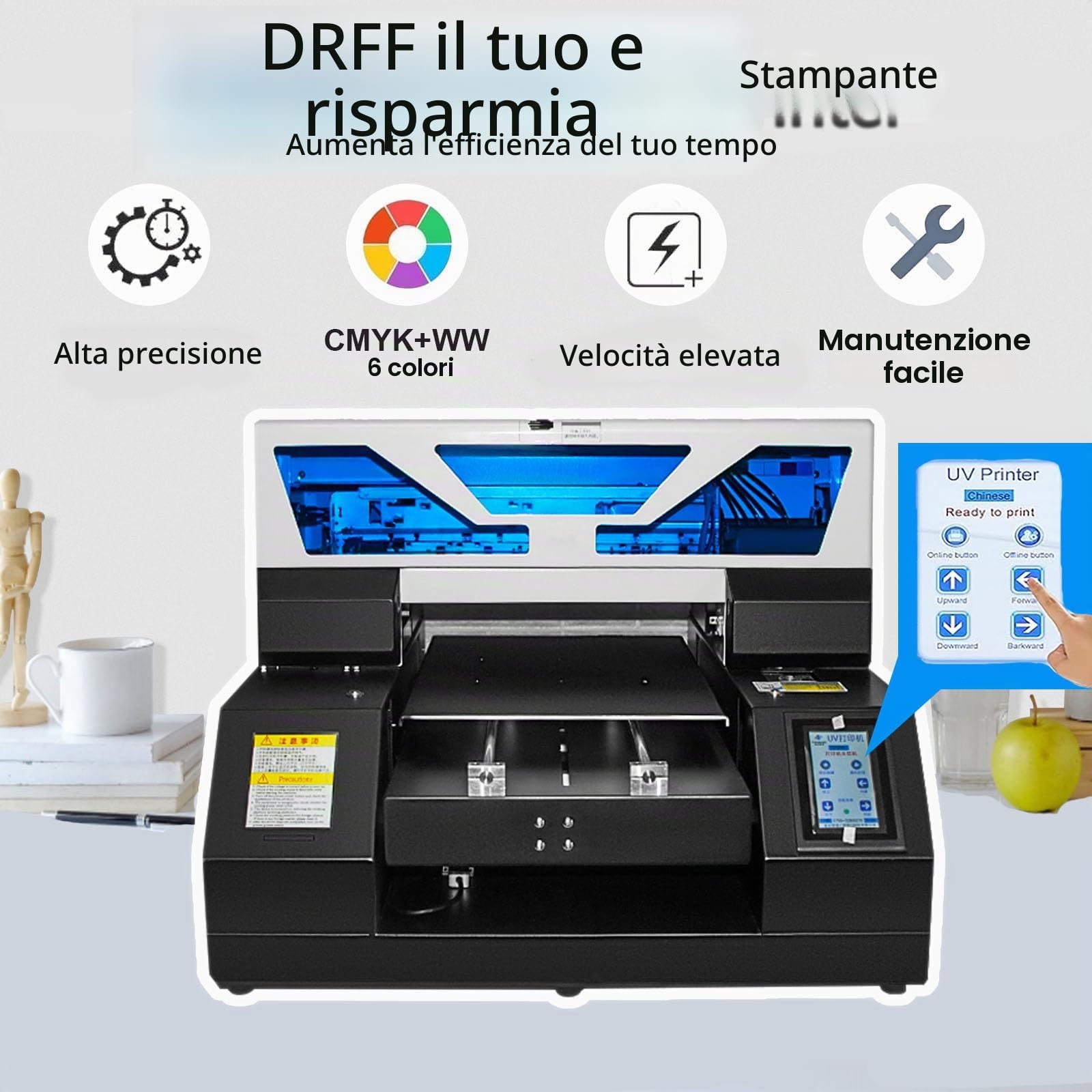 Stampante Inkjet Multifunzione Automatico Stampante A3 UV DTG Flatbed UV19 Colori Stampanti a Getto D’inchiostro e Laser per Bottiglie,PVC,Legno,Vestiti,Delle Custodia del Telefono Stampa