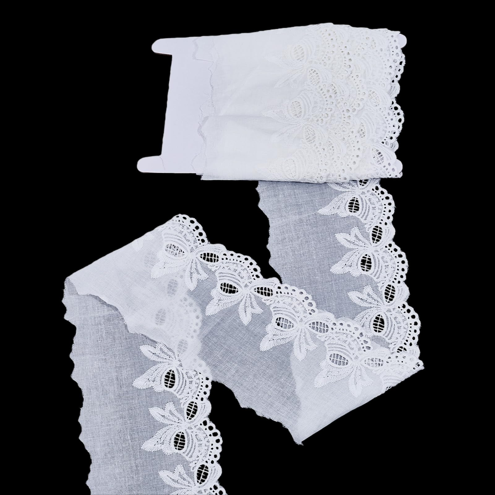 letsinstyle 5 Yards Cotton Lace Trim, 4.13 Inch White Bow Eyelet Scalloped Ribbon, Flower Embroidery Wavy Edge Trims for Sewing Making DIY Crafts Gift Wrapping Bouquets Wedding Decor