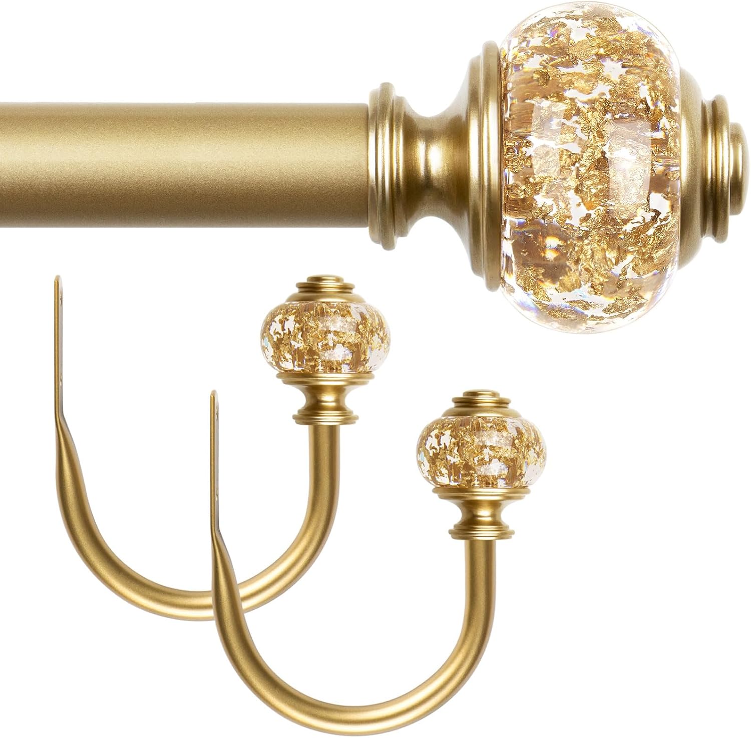 USFOOK 1 Inch Curtain Rods 3258 inches and Gold Holdbacks with Bling Finials