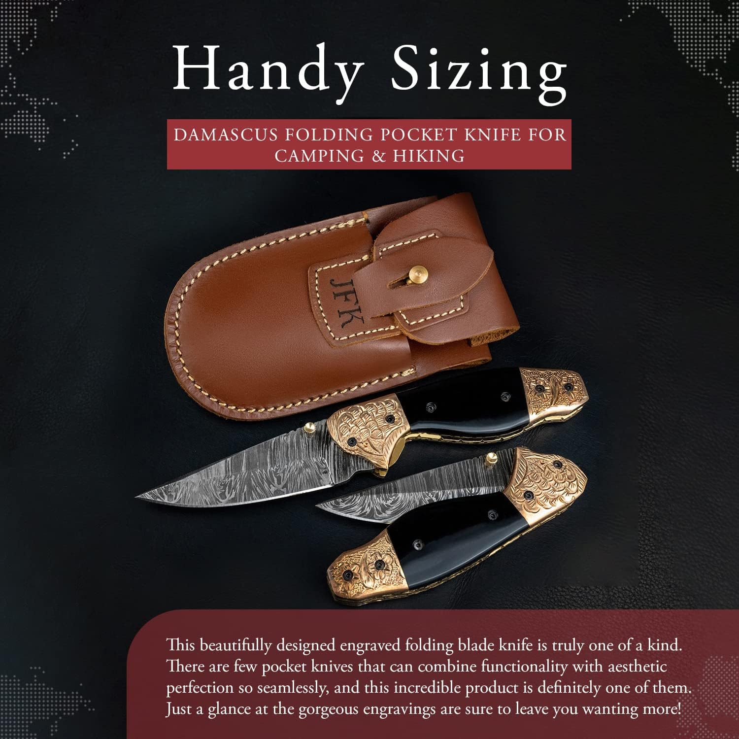 Morf Steelware Personalized Sheath Damascus Folding Pocket Knife, Damascus Hunting knife, Handmade Damascus Steel Folding knife for Camping & Hiking (Black Horn Cooper Handle)