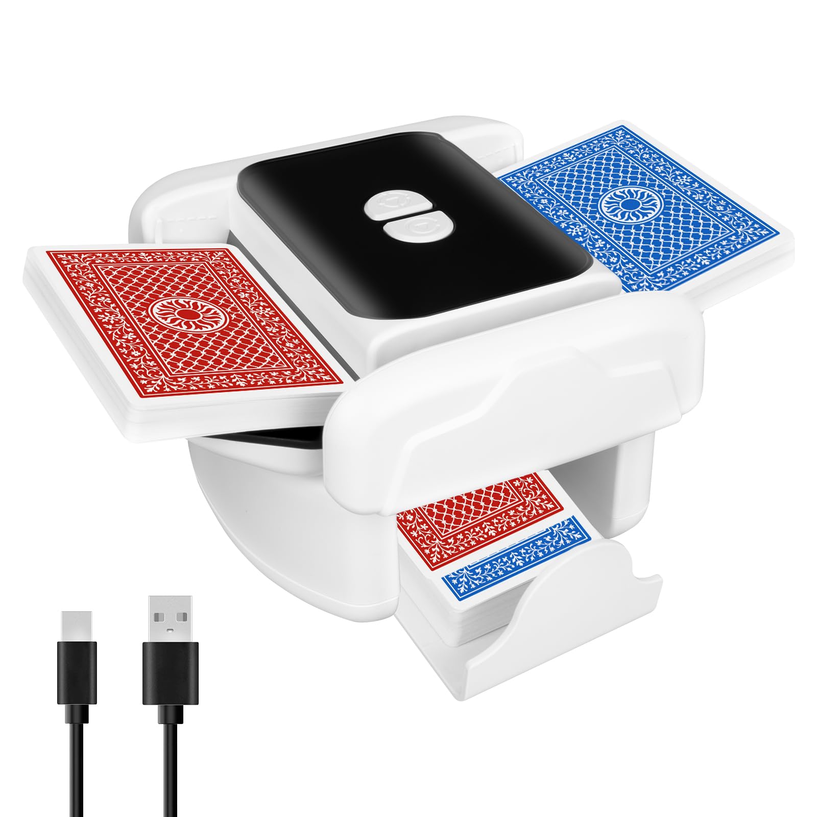Mélangeur de Cartes Automatique, Portable et Rechargeable, Manuelle, Silencieux, pour 1 à 2 Jeux de Cartes, Compatible avec Poker, Blackjack, Skip-Bo et Phase 10