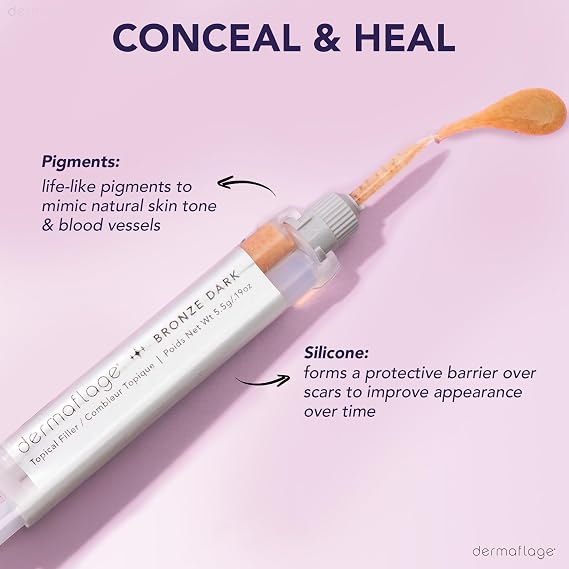 Dermaflage Scar Filler Kit - Bronze Dark - Deep Scar Cover and Waterproof Concealer for Acne Scars Wrinkles, and Ice Pick Scars Makeup, 1 mo supply