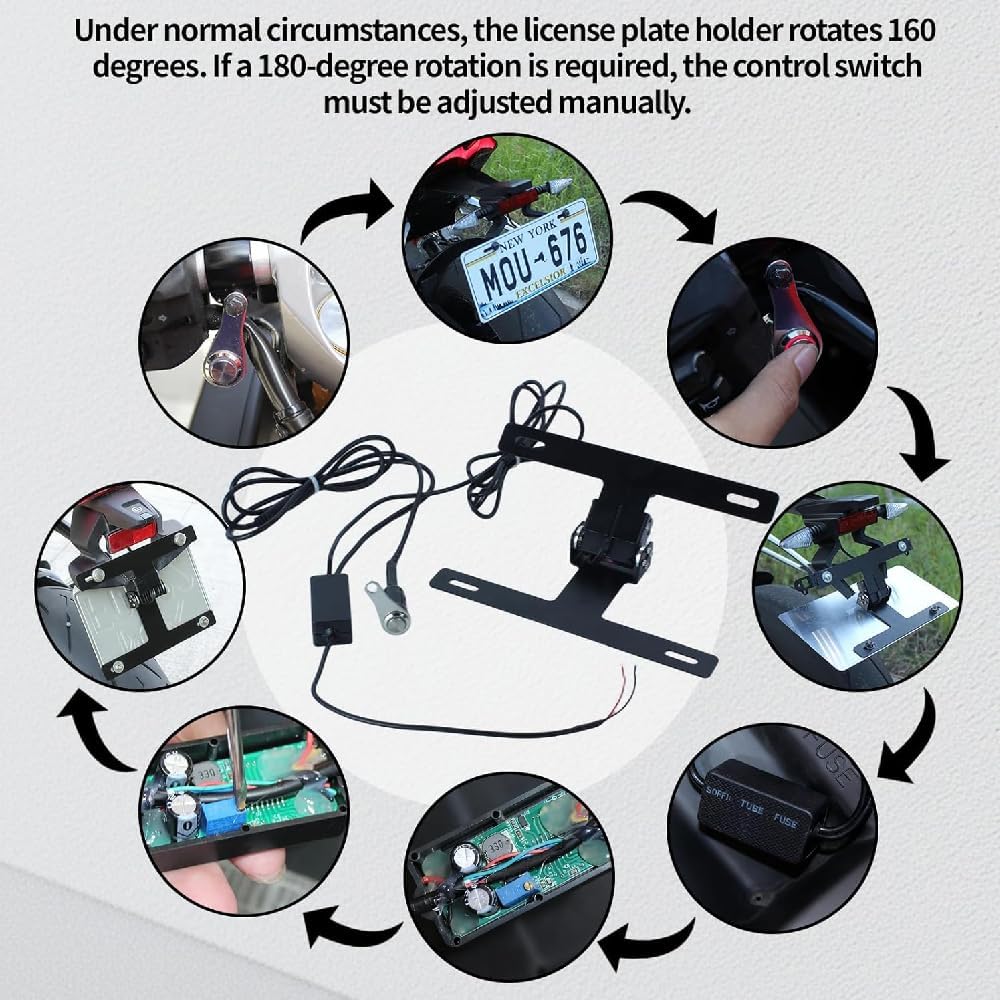 1PCS Universal Electric Motorcycle Fold License Plate Holder Flipper, Adjustable Motorcycle Fold License Plate Holder, Adjustable License Plate Flipper Replacement