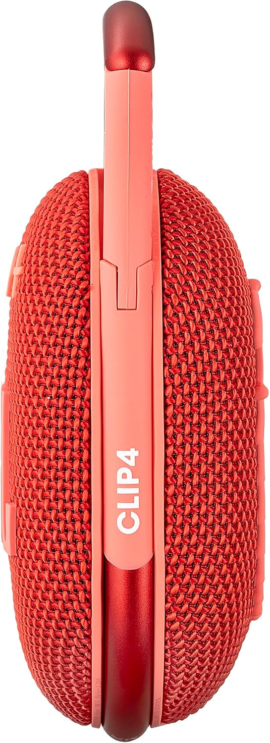 JBL Clip 4 Portable Bluetooth Speaker with Built-in Carabiner | Compact Wireless Waterproof IP67 Speaker for Travel and Outdoors | Bold Sound, Long Battery Life (Red) + USB Adapter + Microfiber Cloth
