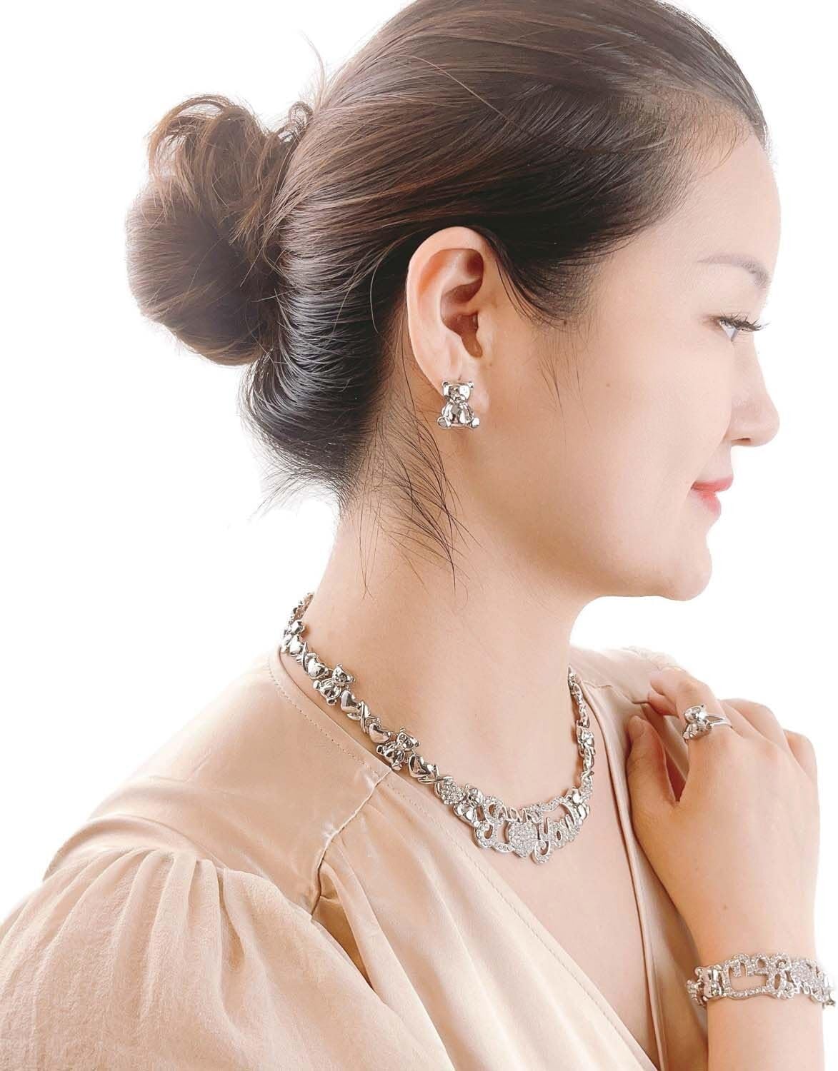 African Necklace Set Hugs and Kisses Gold Jewelry Sets For Women 18k Gold/Silver Filled LOVE Necklaces Jewelry Sets Wedding Jewelry Necklace Earrings Bracelet Ring Gifts - Image 5