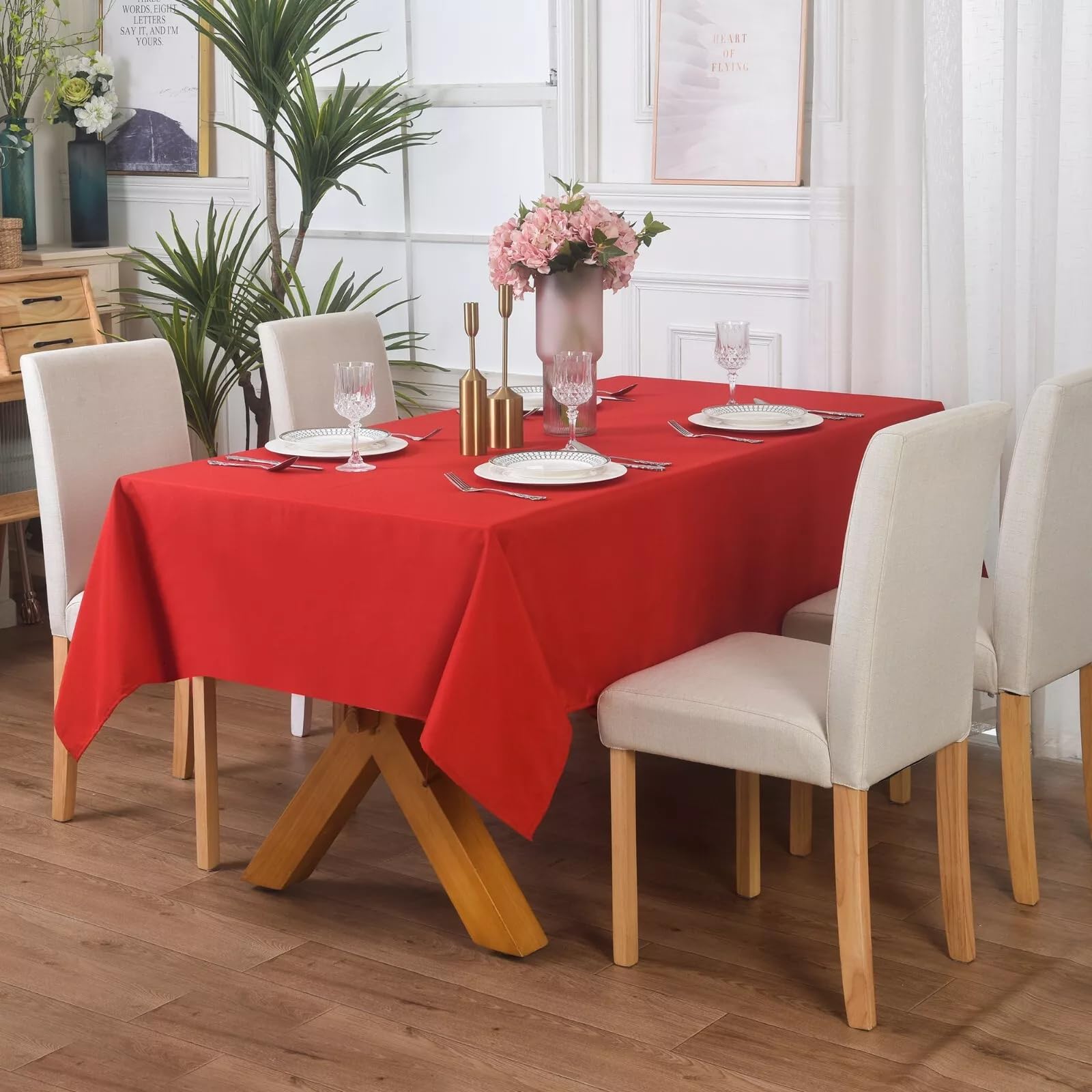 Luxury Table Cloth Rectangular , Wipe Clean Water Resistant Polyester Tablecloth, Washable Stain and Wrinkle Resistant - Great For Wedding, Restaurant, Party, Banquet Decoration.Red-(140cm x 200cm)