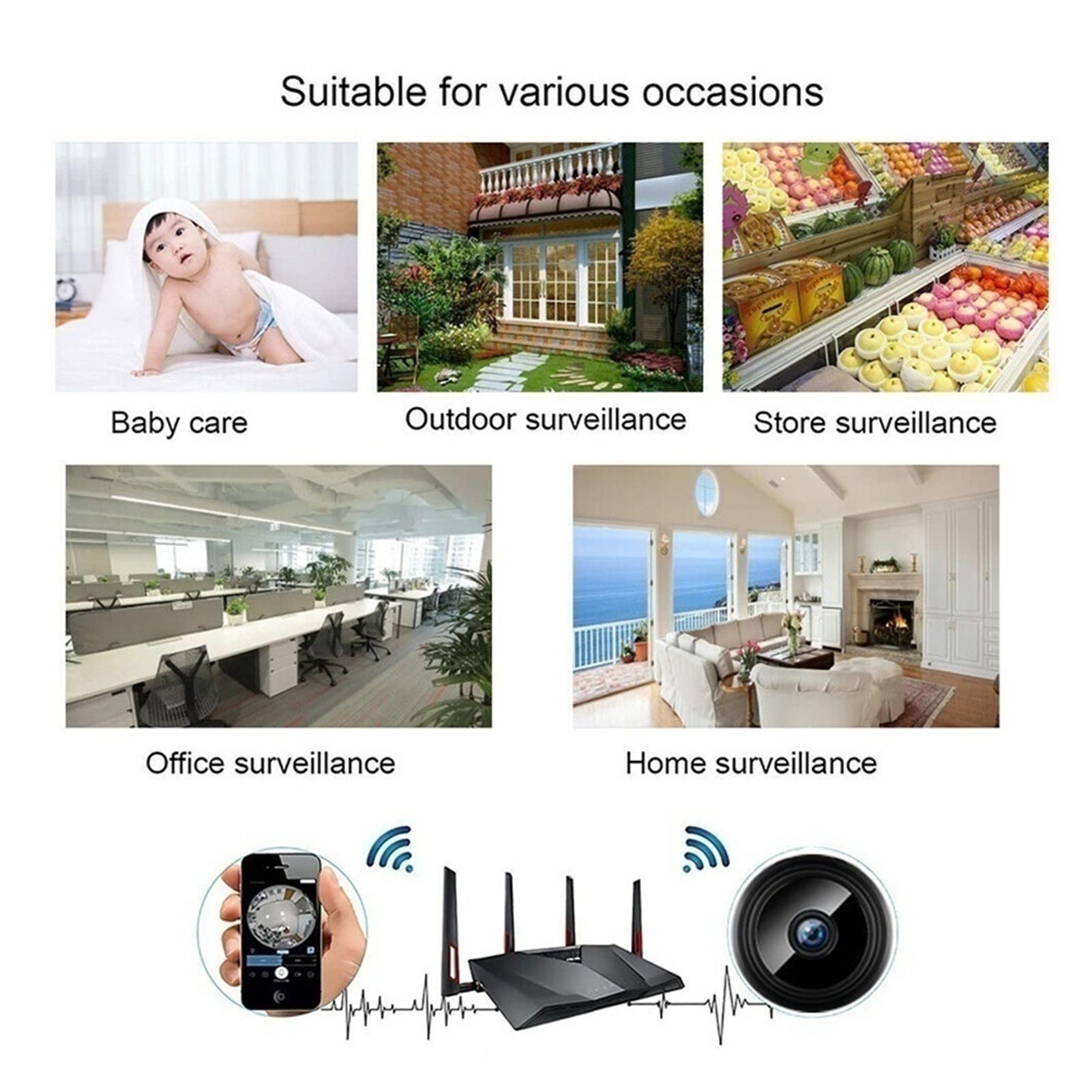 A9 Mini cámara WiFi 1080p Versión de Noche Detección de Movimiento Vigilancia P2p Videocámara Video Video Grabador de Voz Grabadora de Video(32g Card Only)