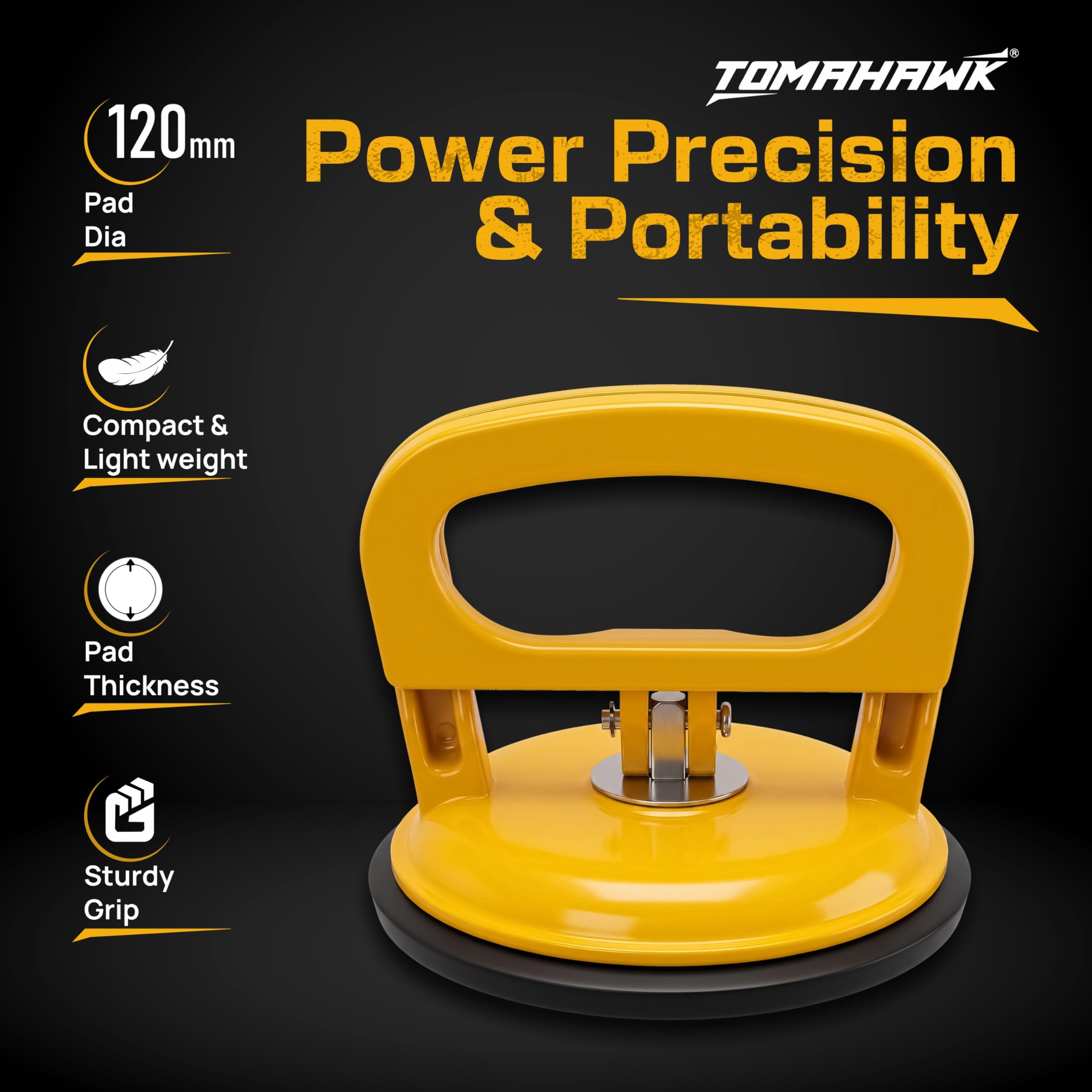 TOMAHAWK® Glass Suction Cup 1 Head for Lifting and Moving Heavy Glass Sheets, Body Panels, Metal, Window Panes, Marble - Glass Lifter Puller, Metal Car Dent Puller with Rubber Vacuum Cup, Pack of 2 3