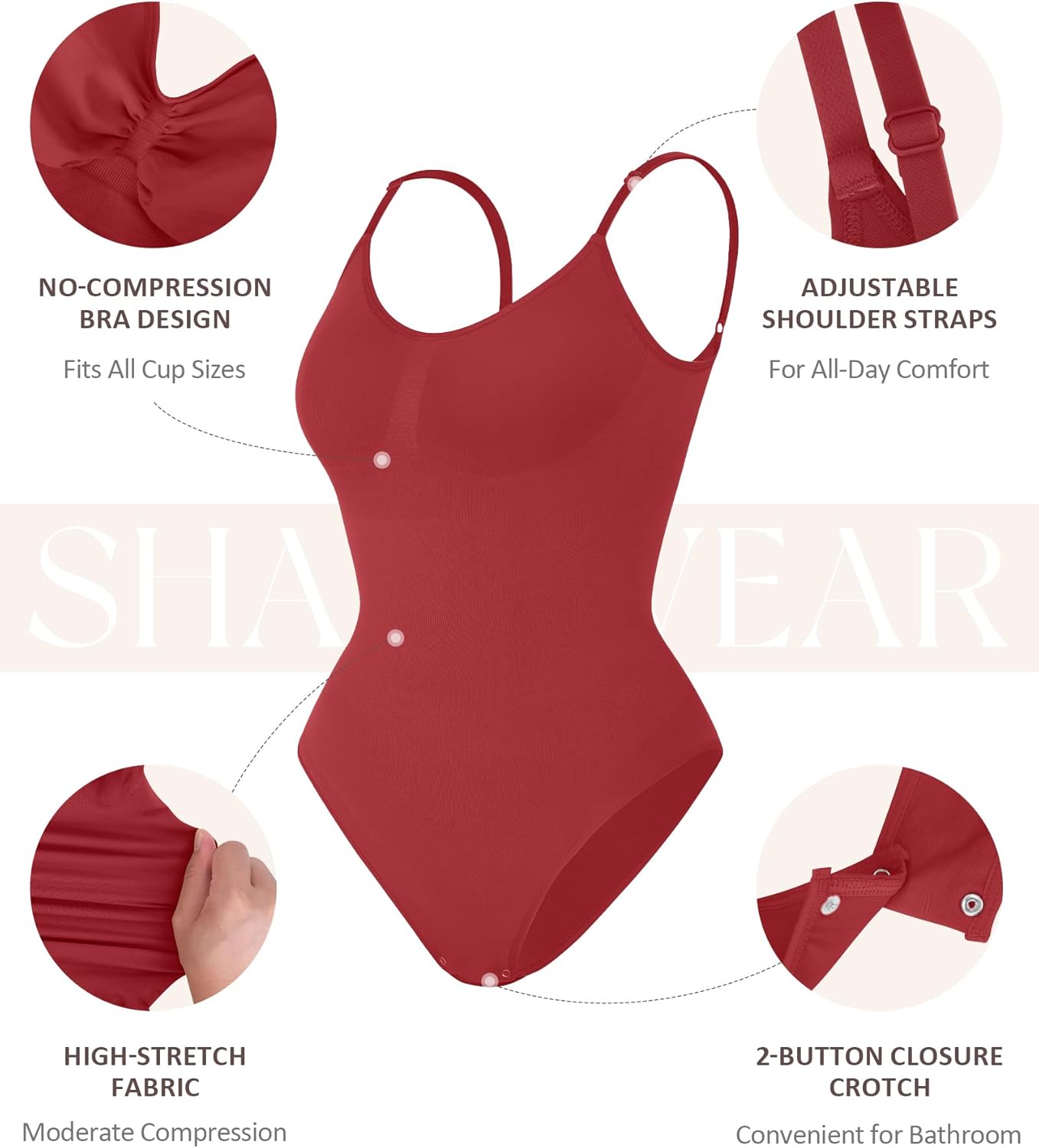 FeelinGirl Shapewear Bodysuit Tummy Control Body Shaper for Women Bodysuit Burgundy XS/S - Image 4