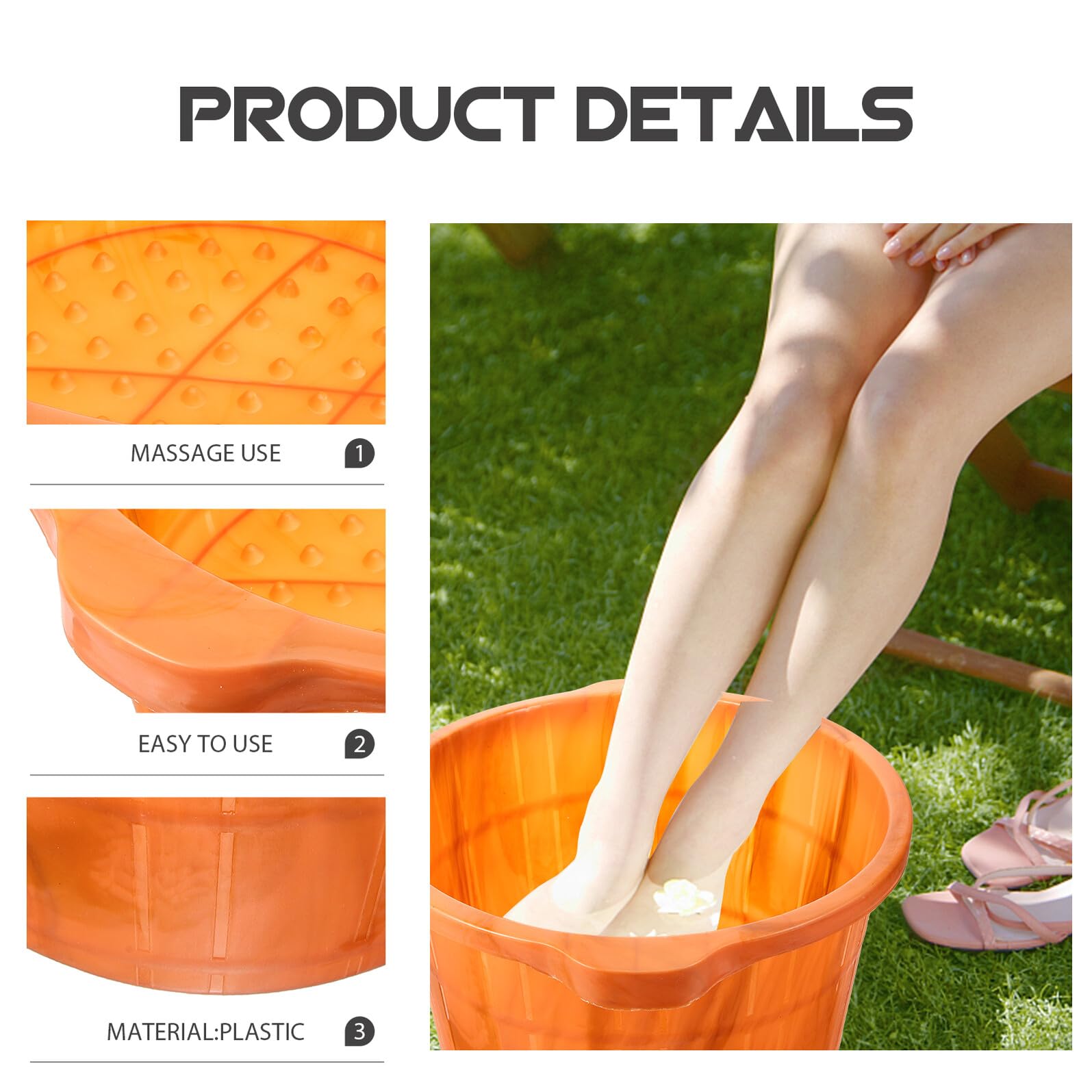 Grande Vasca per Pediluvio in Plastica Effetto Venature Legno, Vasca Idromassaggio i Piedi Spesso e Resistente, Portatile per Uso Domestico e Massaggio Plantare