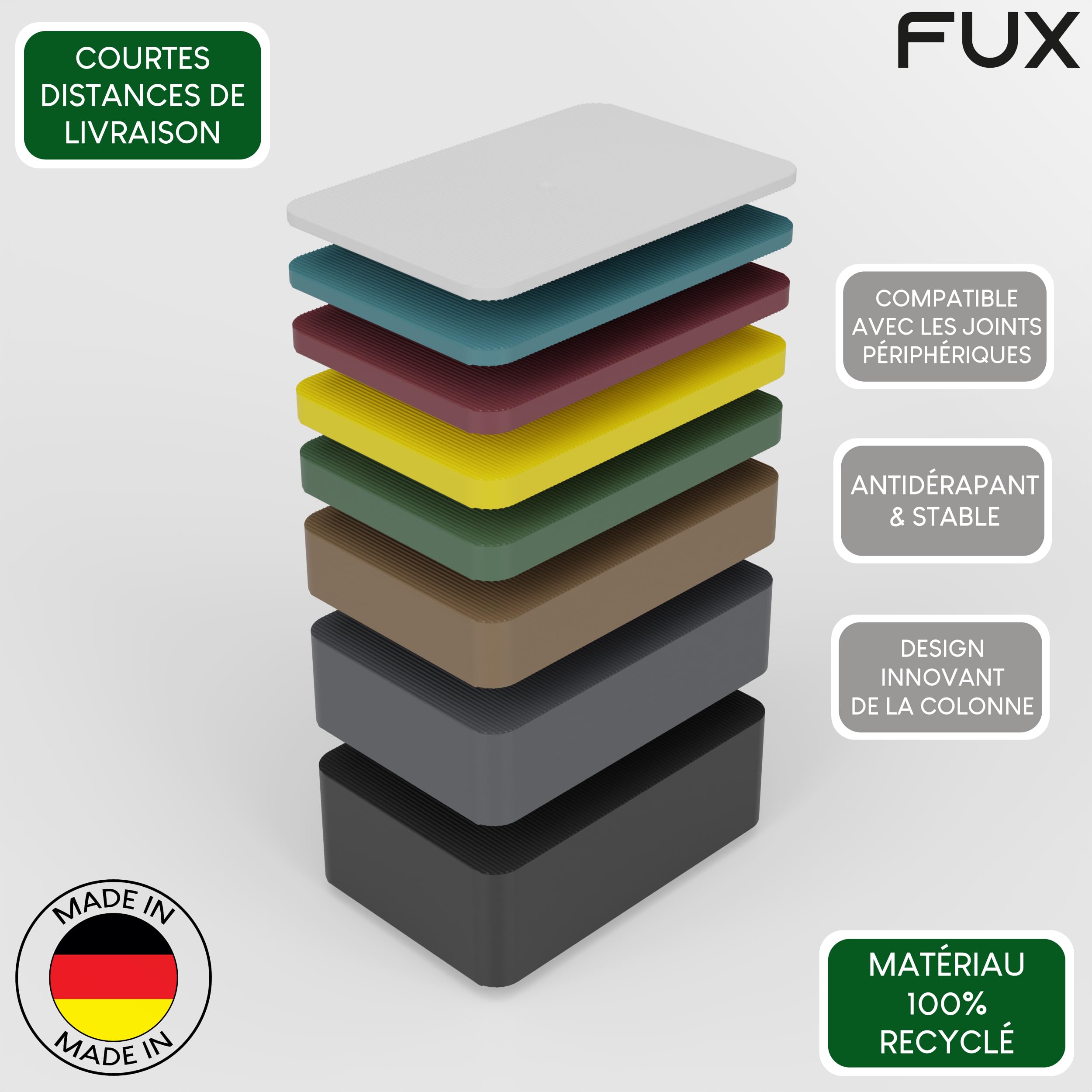 FUX 100 Pcs. cales de vitrage en plastique 60 x 40 x 1,5mm entretoises cale fenetre, cale meuble plaque, cales lambourdes menuiserie carrelage (épaisseur: 1,5mm)