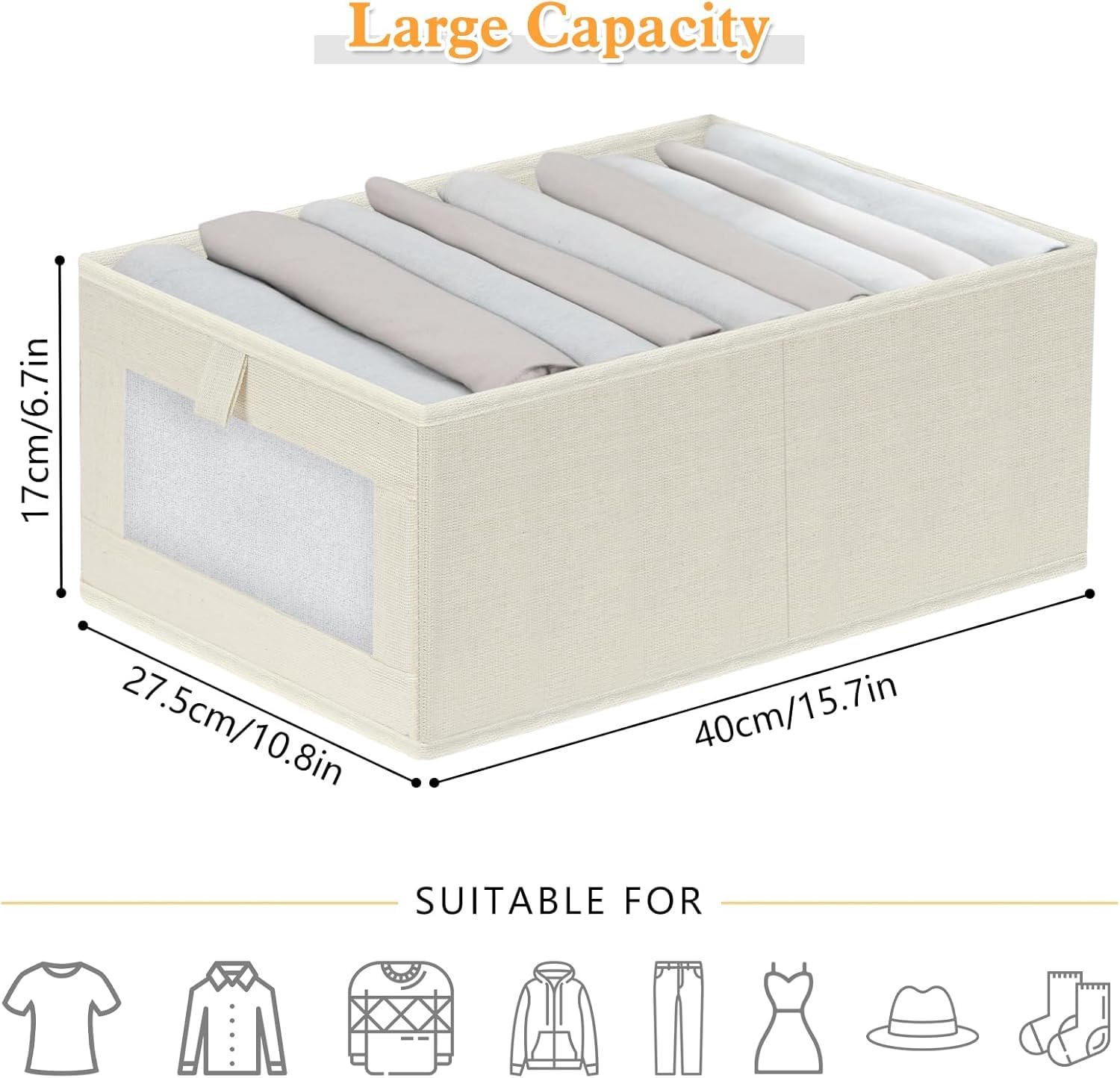 HOTOOLME Wardrobe Organiser Foldable Linen Storage Bins with Clear Window Fabric Storage Box Drawer Organiser for T-Shirts,Jeans,Underwear - Image 2
