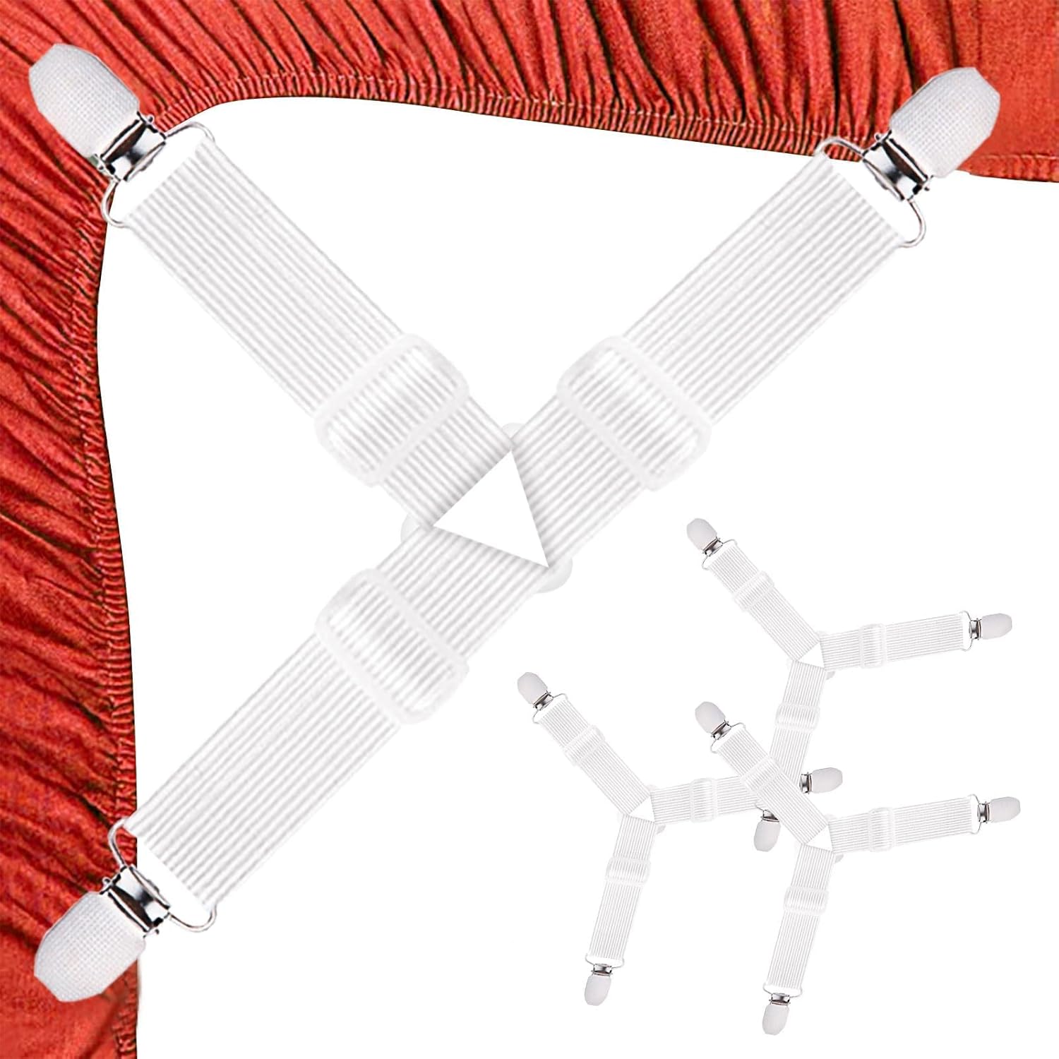 Sujeta Sabanas Bajeras Triangulares, 4 Piezas Blanco Ajustables Sujetadores para Sábanas con Clips, Sujetadores de Hojas para Sujetar a Sábanas, Sofás y Tablas de Planchar - Amazon product rated Grade B