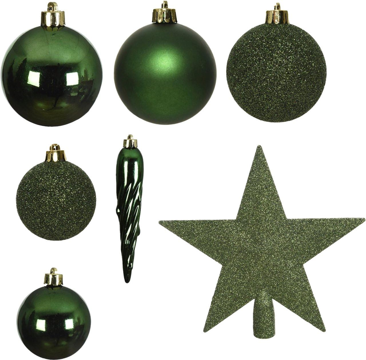 Boules de Noël vert pin en plastique incassable avec kit de décoration sapin 33 pièces