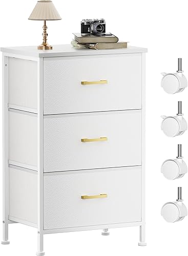 YILQQPER Cómoda para dormitorio, mesita de noche con 3 cajones, cómoda blanca de tela para niños, organizador de armario, guardería, dormitorio,