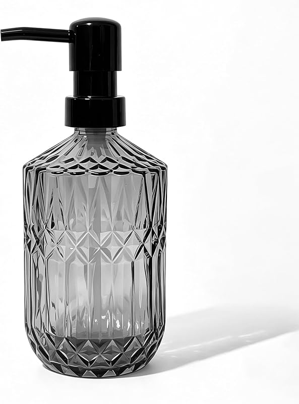 YYTSGG Dispenser de Sabonete em Vidro Cinza-Escuro com Bomba Preta, 450 mL