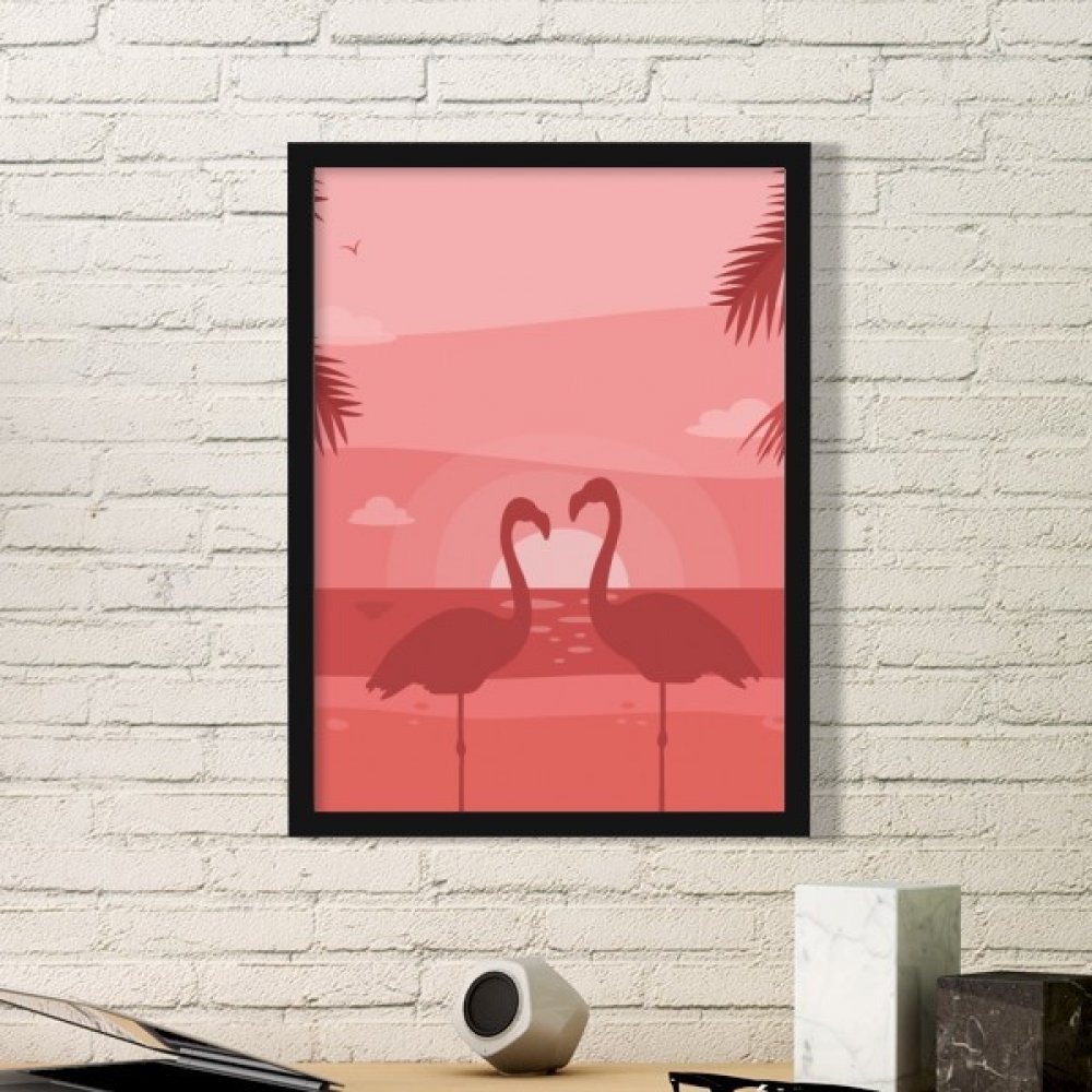Cadre photo flamant rose en bois noir, le cadeau ideal pour decoration interieure