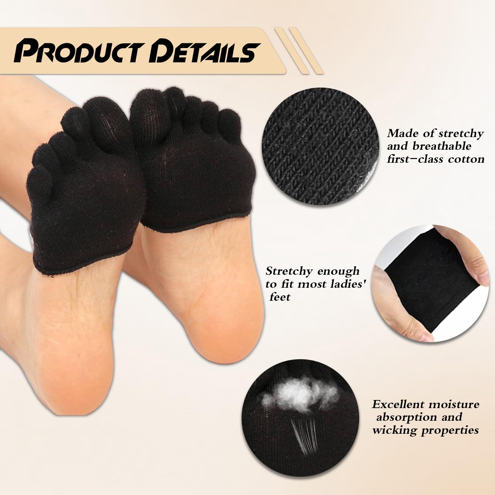 Almohadillas Metatarsales para Pies - Punteras de Zapatos de Algodón Superior para Mujeres - Plantillas Metatarsianas de Corte Bajo, Invisible y Cómoda - Ideal para Zapatos Deportivos, Planos